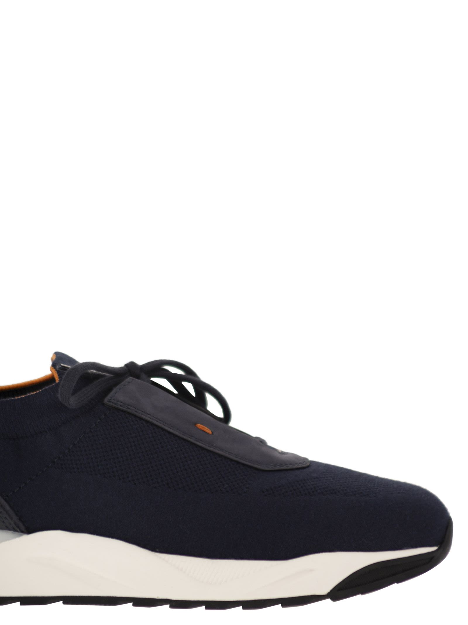 Santoni Men Textile And Leather Trainers With Raised Sole SANTONI
