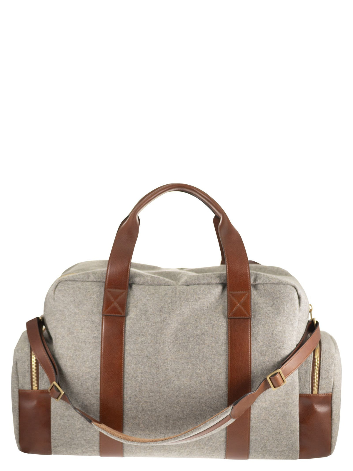 Brunello Cucinelli Men Wool And Cashmere-Blend Travel Bag With Leather Details BRUNELLO CUCINELLI