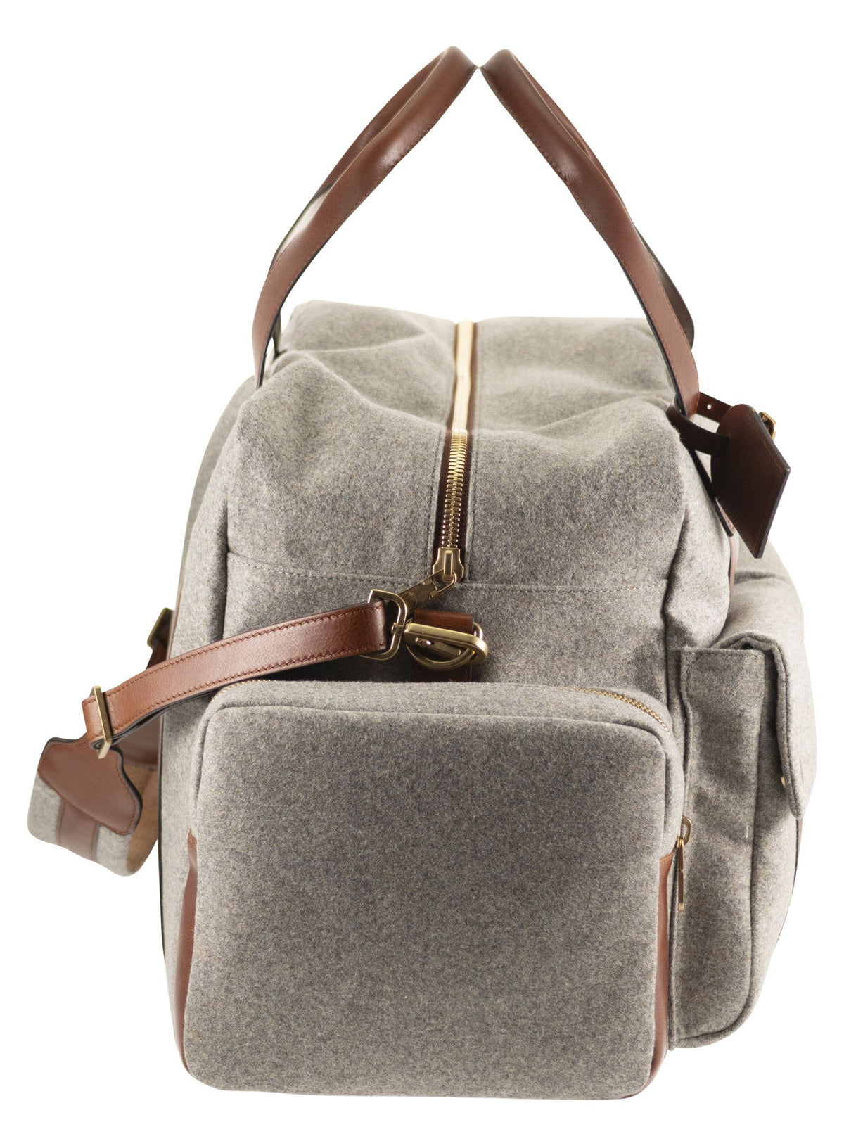 Brunello Cucinelli Men Wool And Cashmere-Blend Travel Bag With Leather Details BRUNELLO CUCINELLI