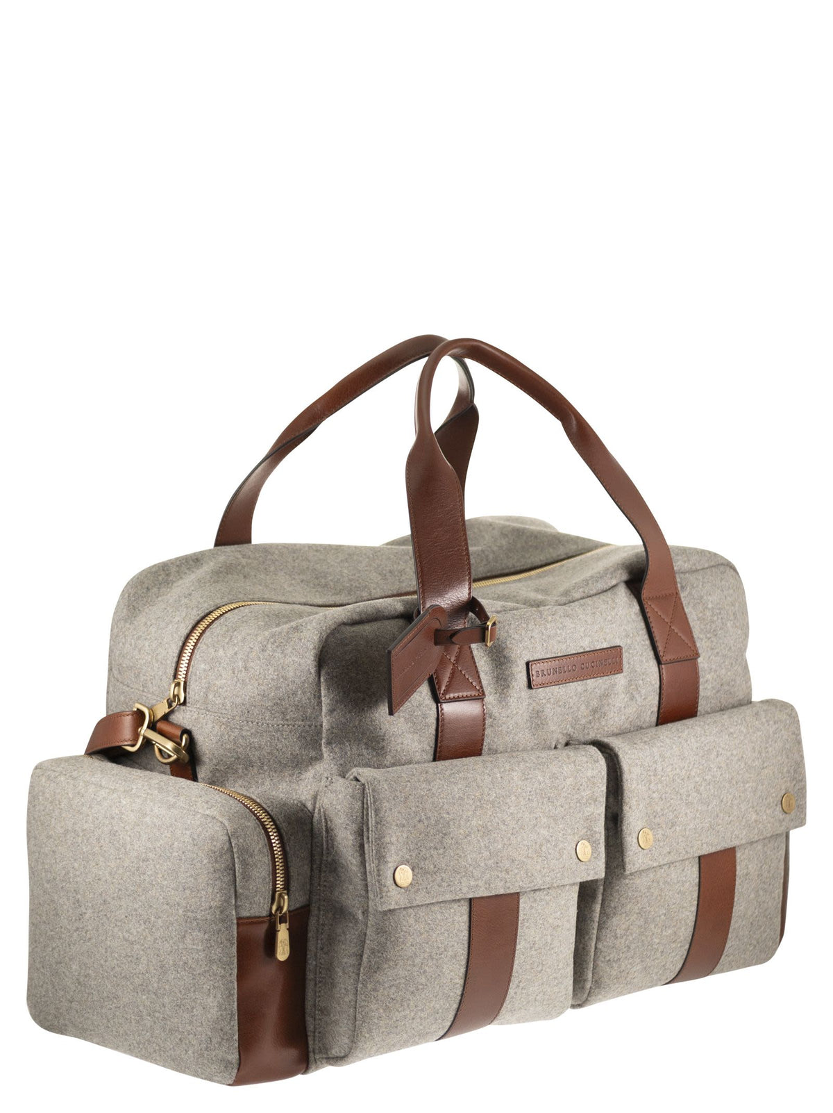 Brunello Cucinelli Men Wool And Cashmere-Blend Travel Bag With Leather Details BRUNELLO CUCINELLI