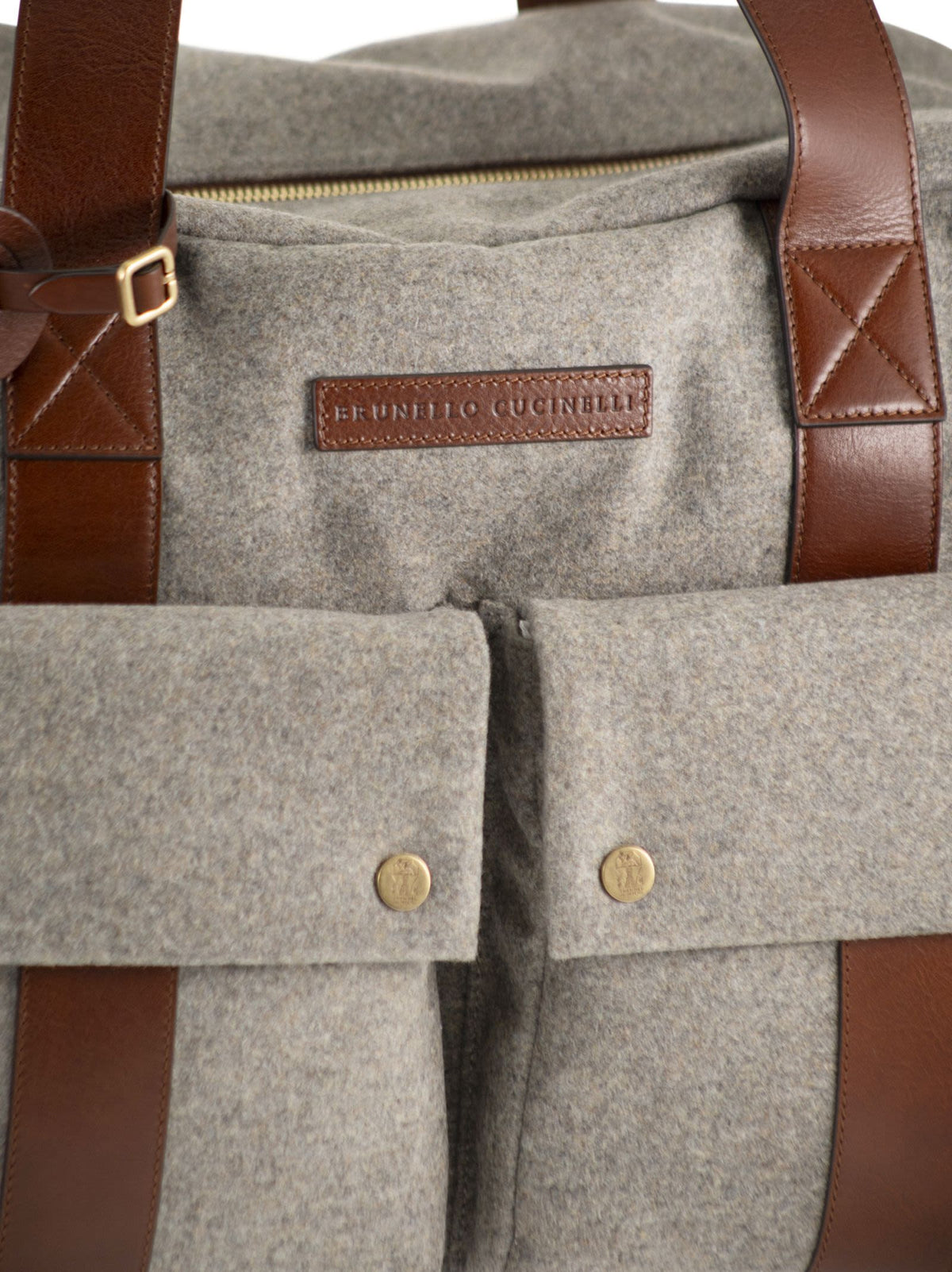 Brunello Cucinelli Men Wool And Cashmere-Blend Travel Bag With Leather Details BRUNELLO CUCINELLI