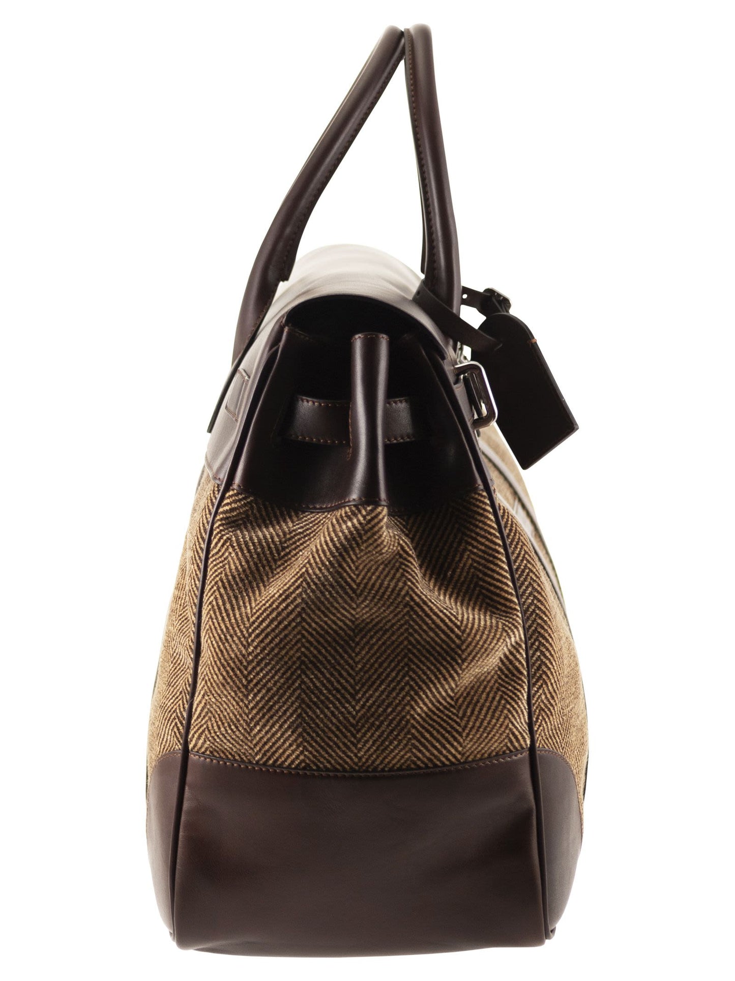 Brunello Cucinelli Men Herringbone Fabric And Leather Weekender Bag BRUNELLO CUCINELLI