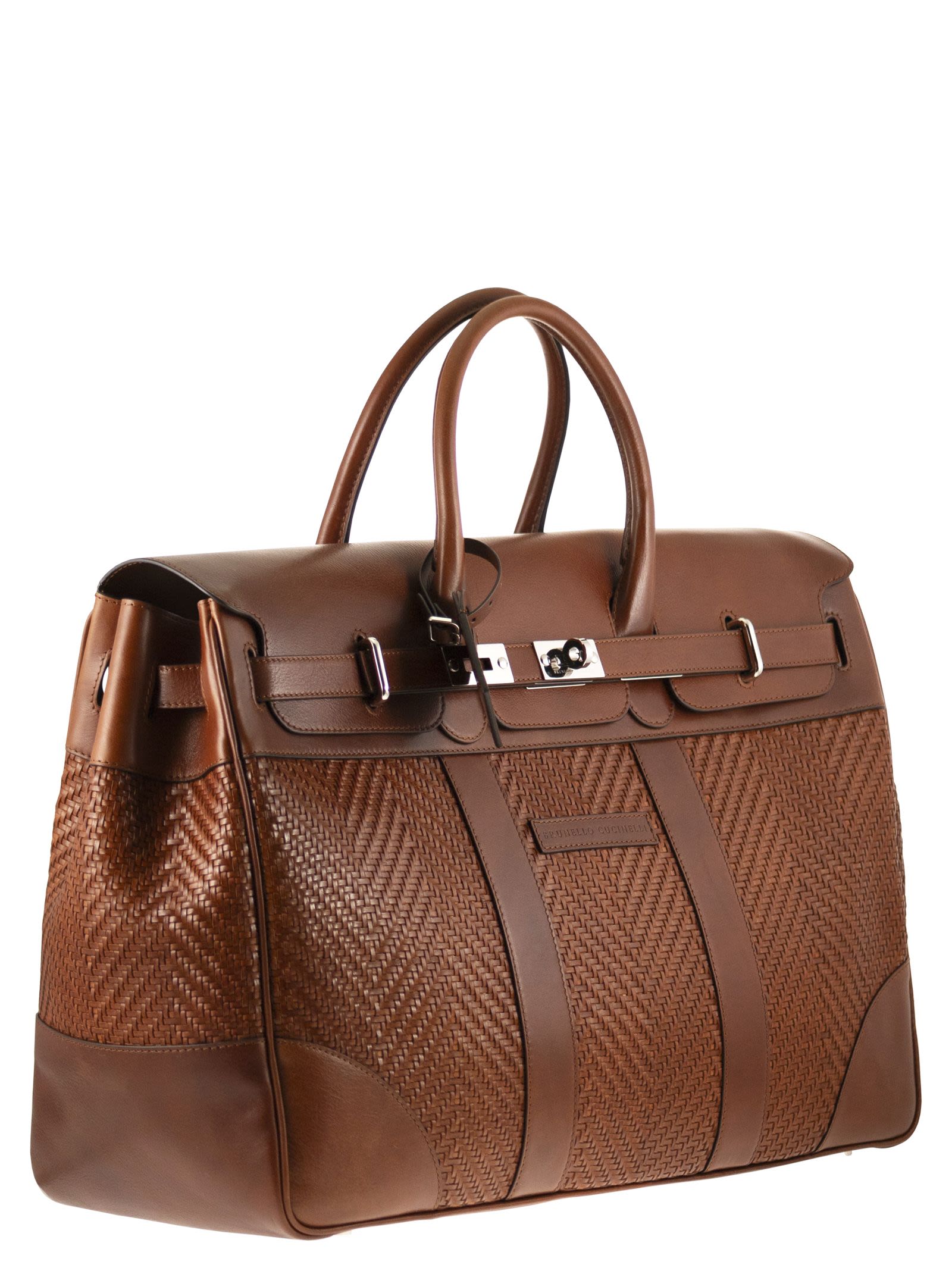 Brunello Cucinelli Men Country Bag In Woven Calfskin And Cowhide Leather BRUNELLO CUCINELLI