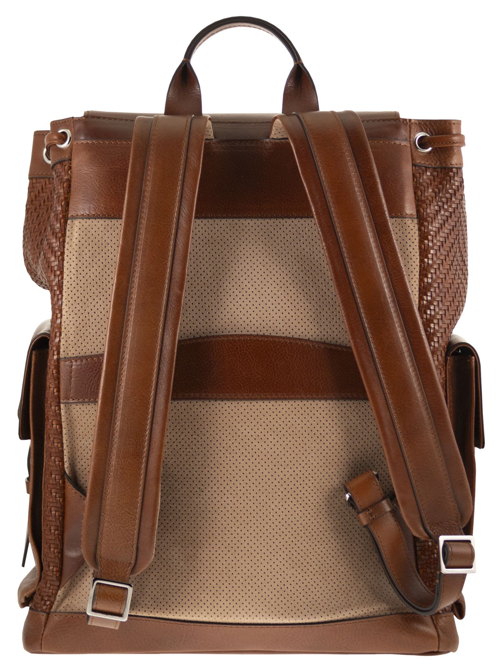 Brunello Cucinelli Men City Backpack In Woven Calfskin And Cowhide Leather BRUNELLO CUCINELLI