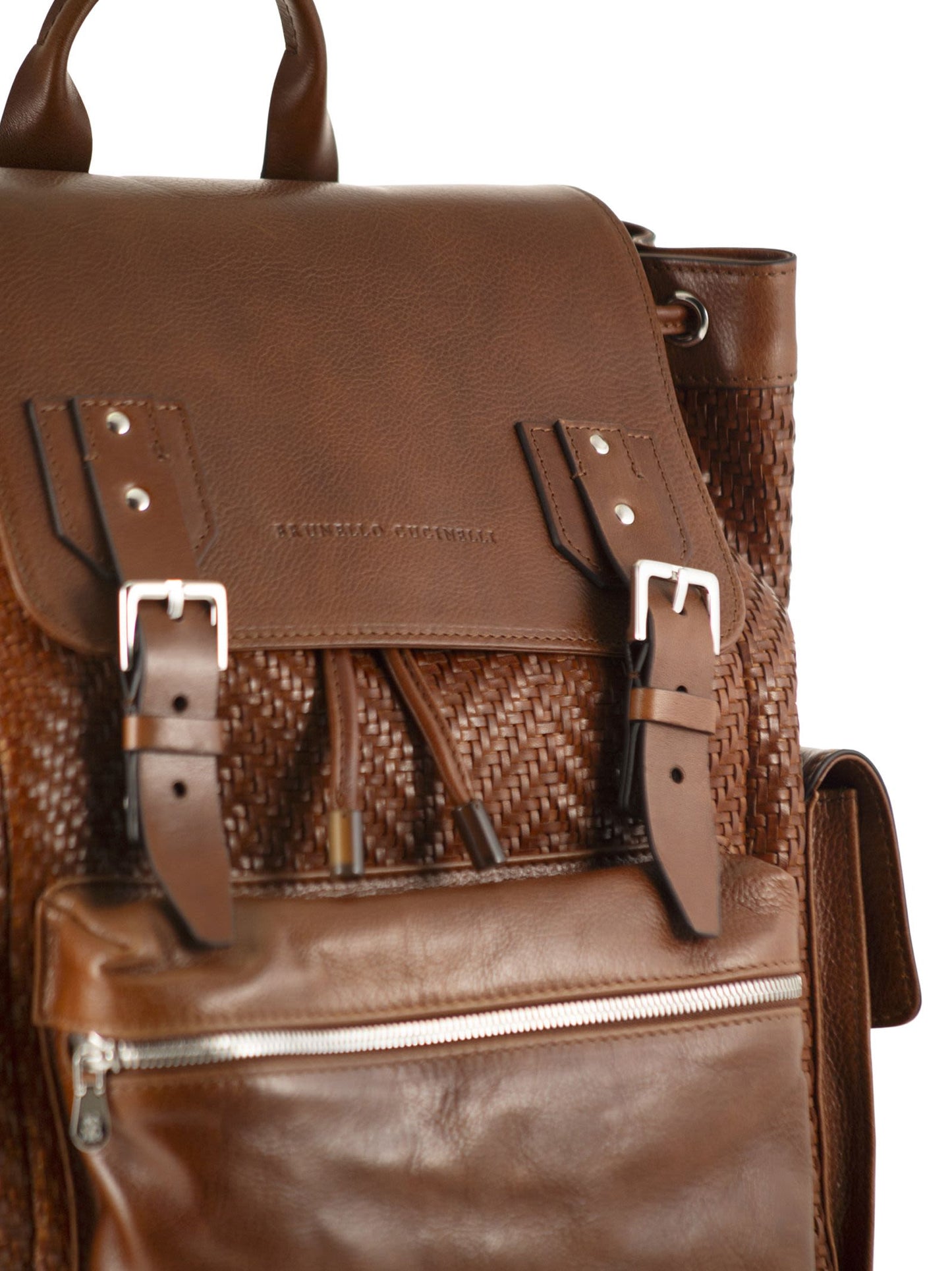 Brunello Cucinelli Men City Backpack In Woven Calfskin And Cowhide Leather BRUNELLO CUCINELLI