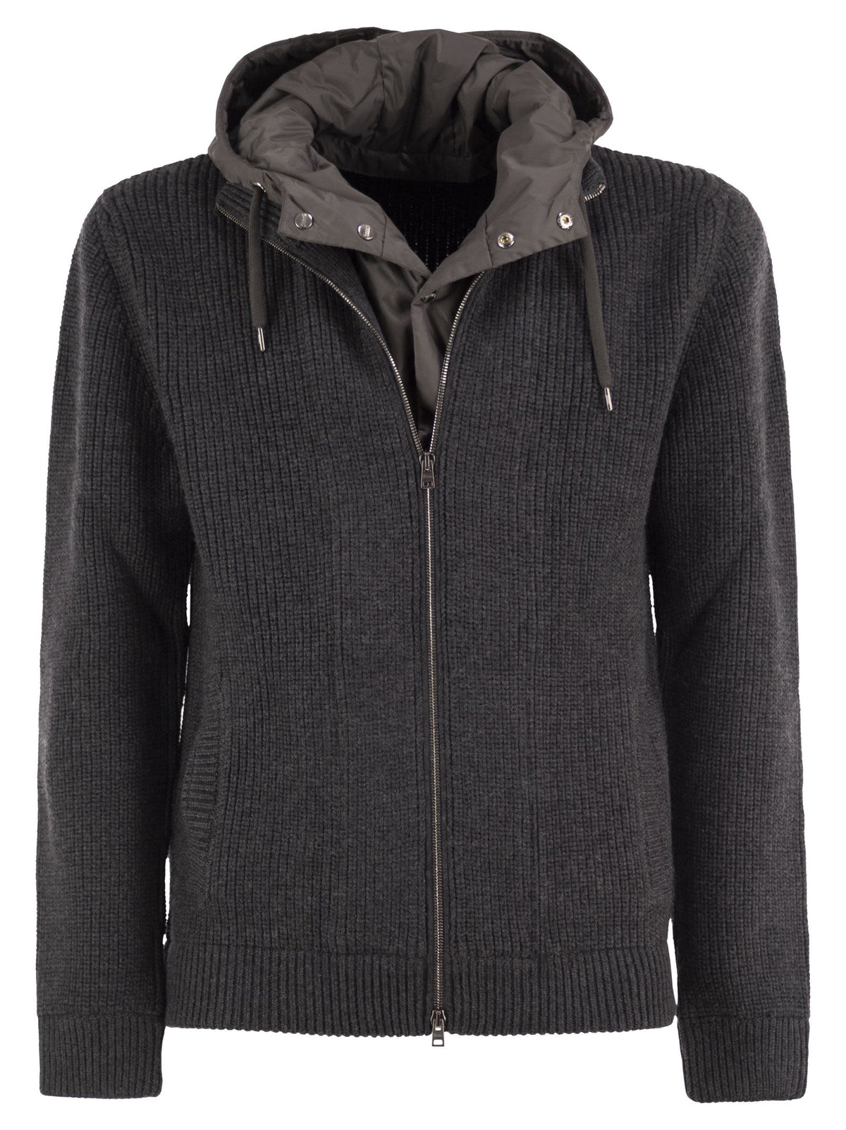 Herno Men Rib-Knit Cardigan With Removable Bib And Hood HERNO