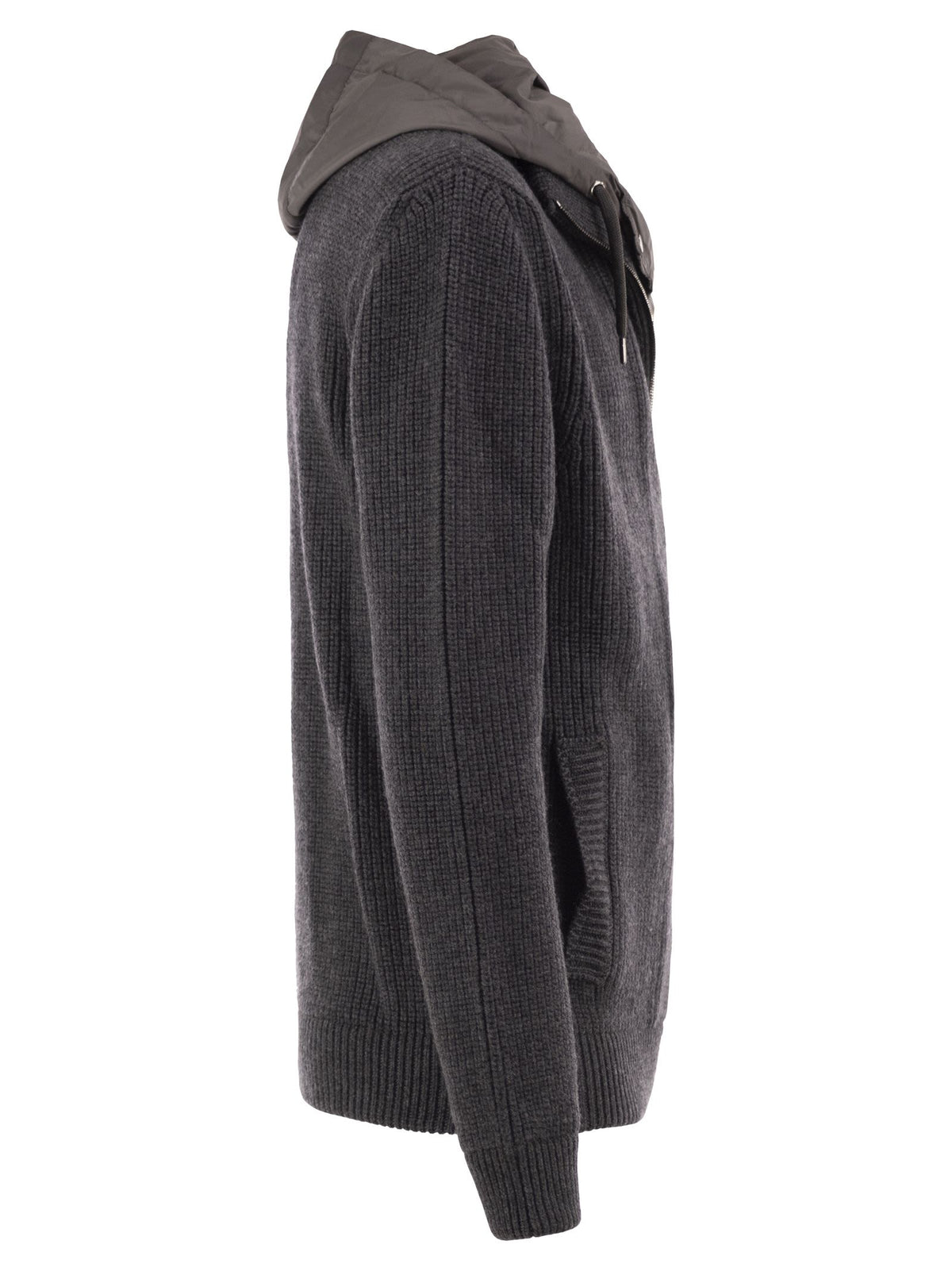 Herno Men Rib-Knit Cardigan With Removable Bib And Hood HERNO