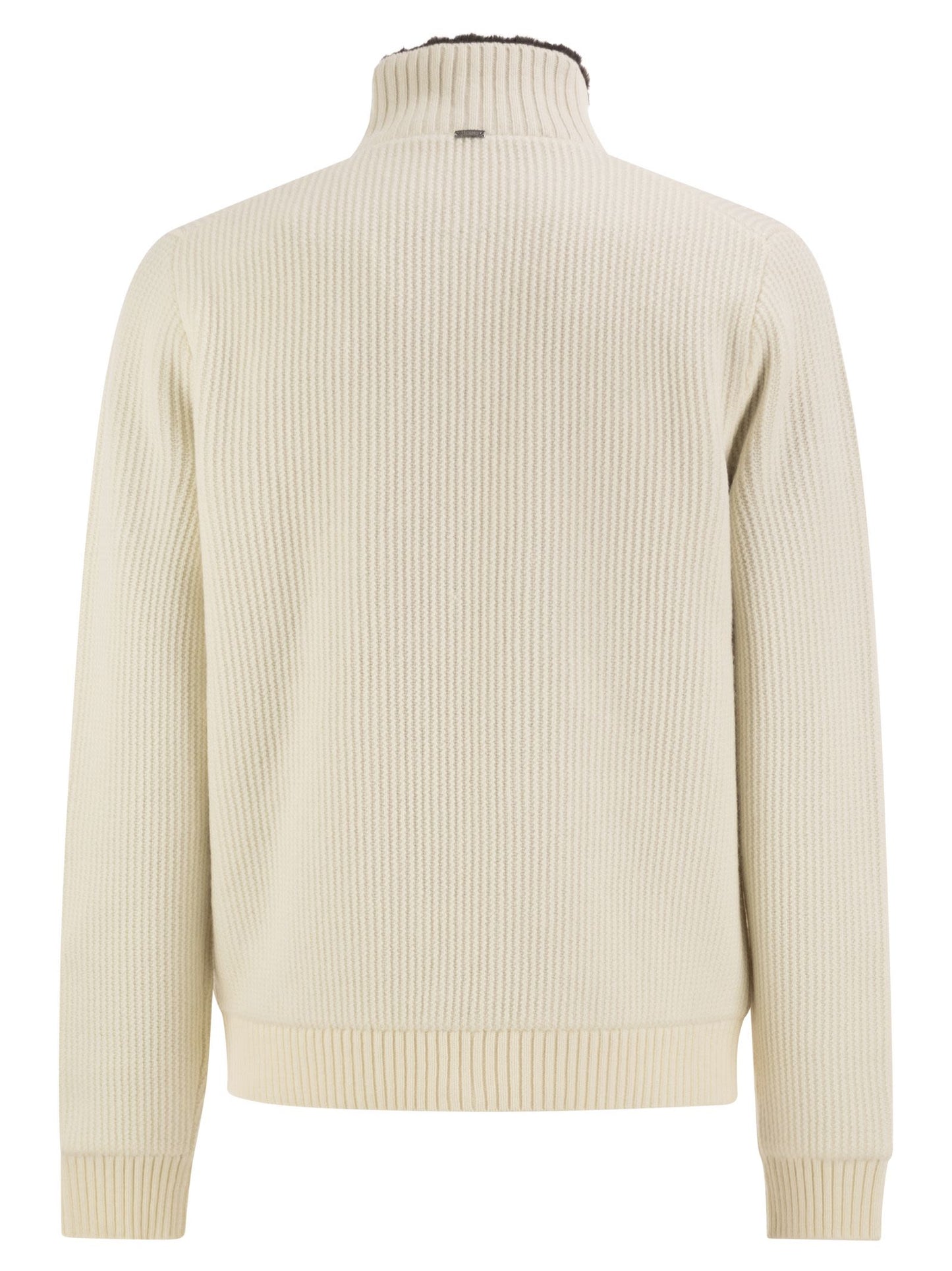 Herno Men Pure Wool Knit Jacket With High Collar And Faux Fur Lining HERNO