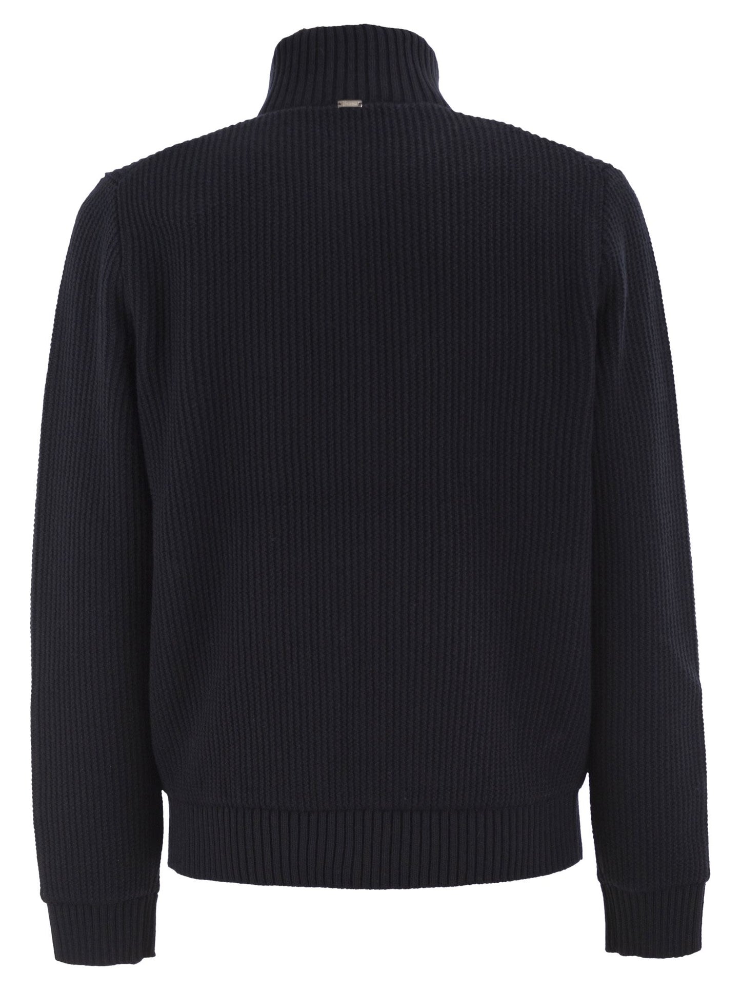 Herno Men Pure Wool Knit Jacket With High Collar And Faux Fur Lining HERNO