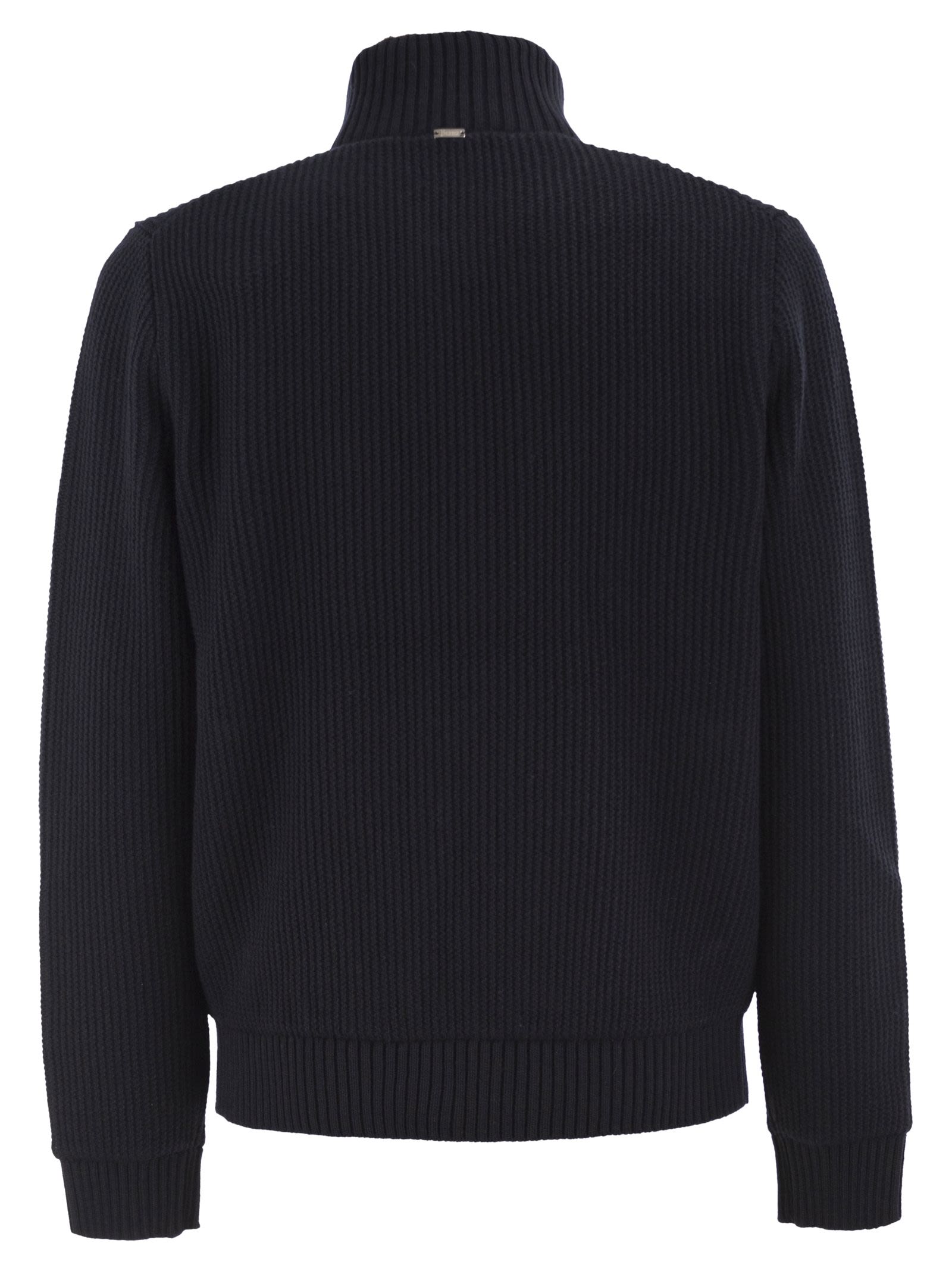 Herno Men Pure Wool Knit Jacket With High Collar And Faux Fur Lining HERNO