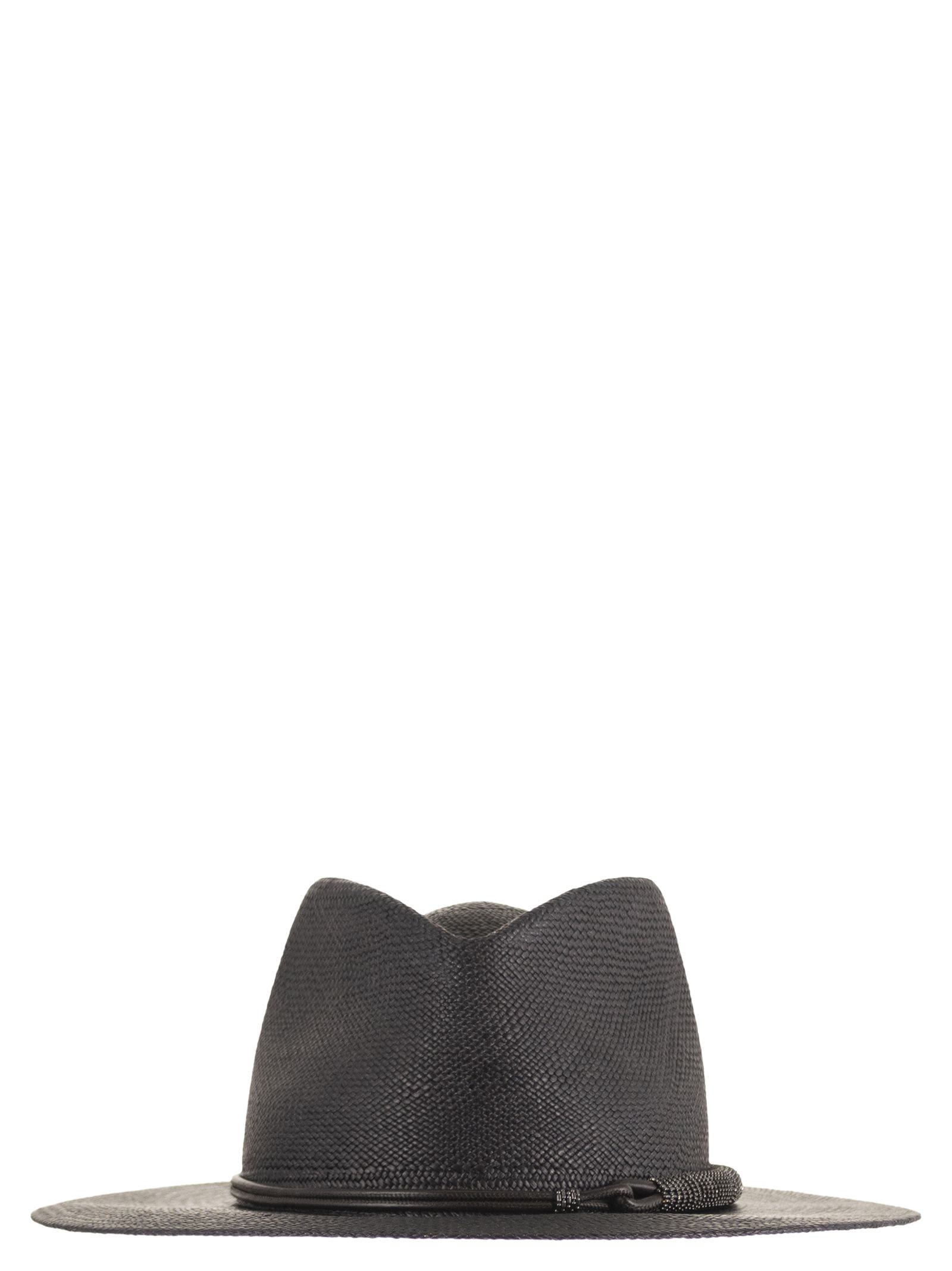 Brunello Cucinelli Women Straw Fedora With Precious Leather Band BRUNELLO CUCINELLI