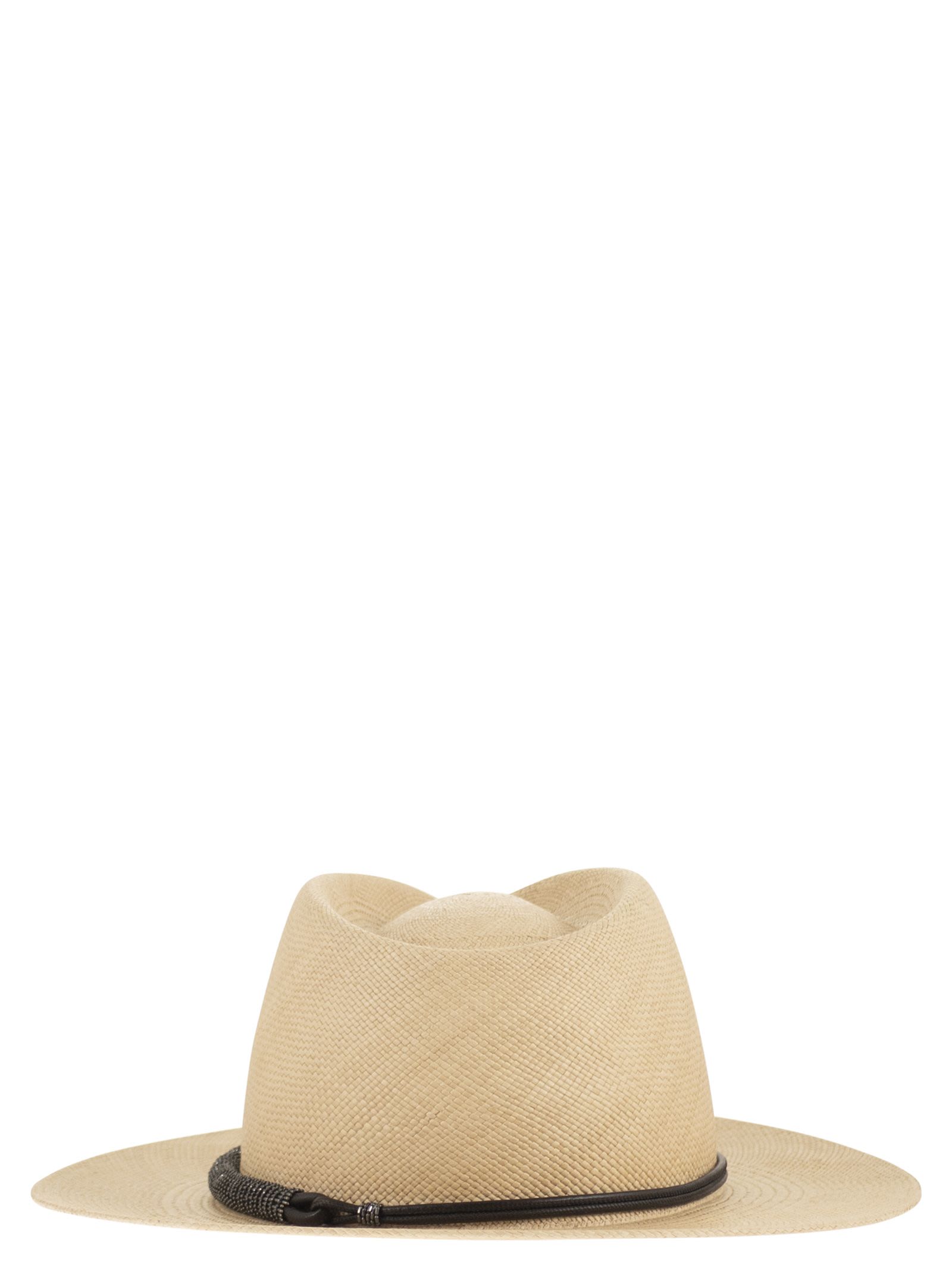 Brunello Cucinelli Women Straw Fedora With Precious Leather Band BRUNELLO CUCINELLI