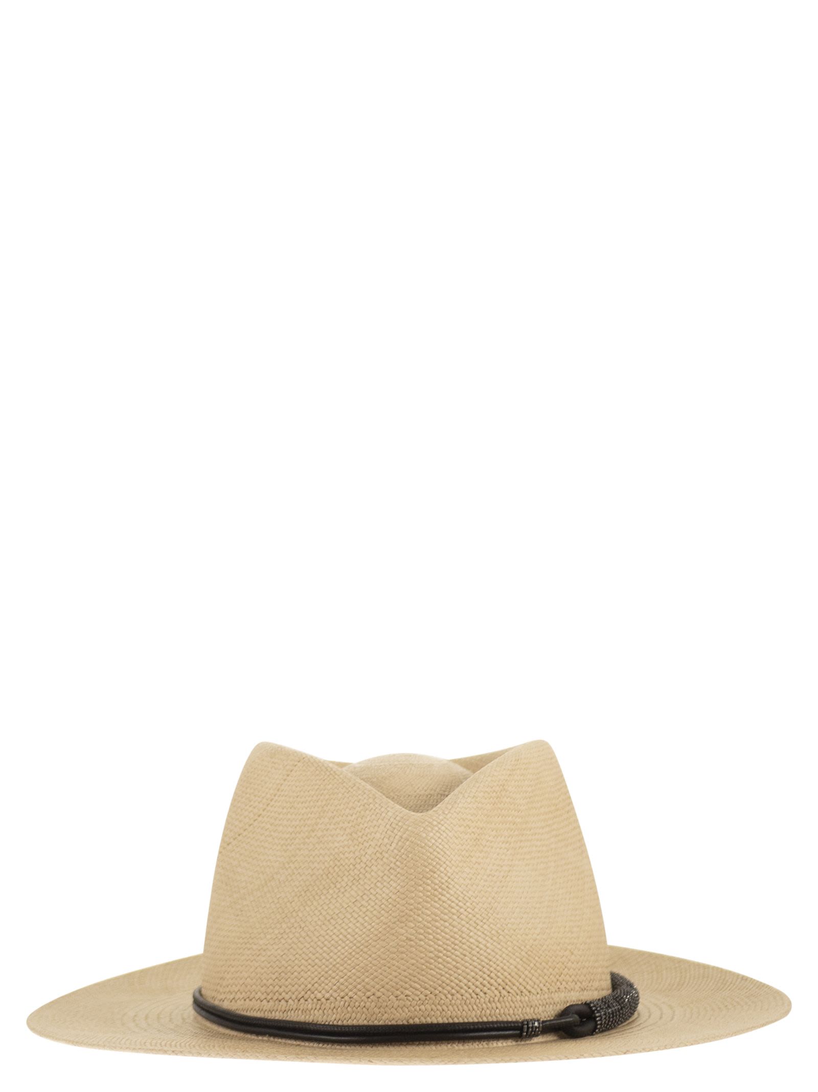 Brunello Cucinelli Women Straw Fedora With Precious Leather Band BRUNELLO CUCINELLI