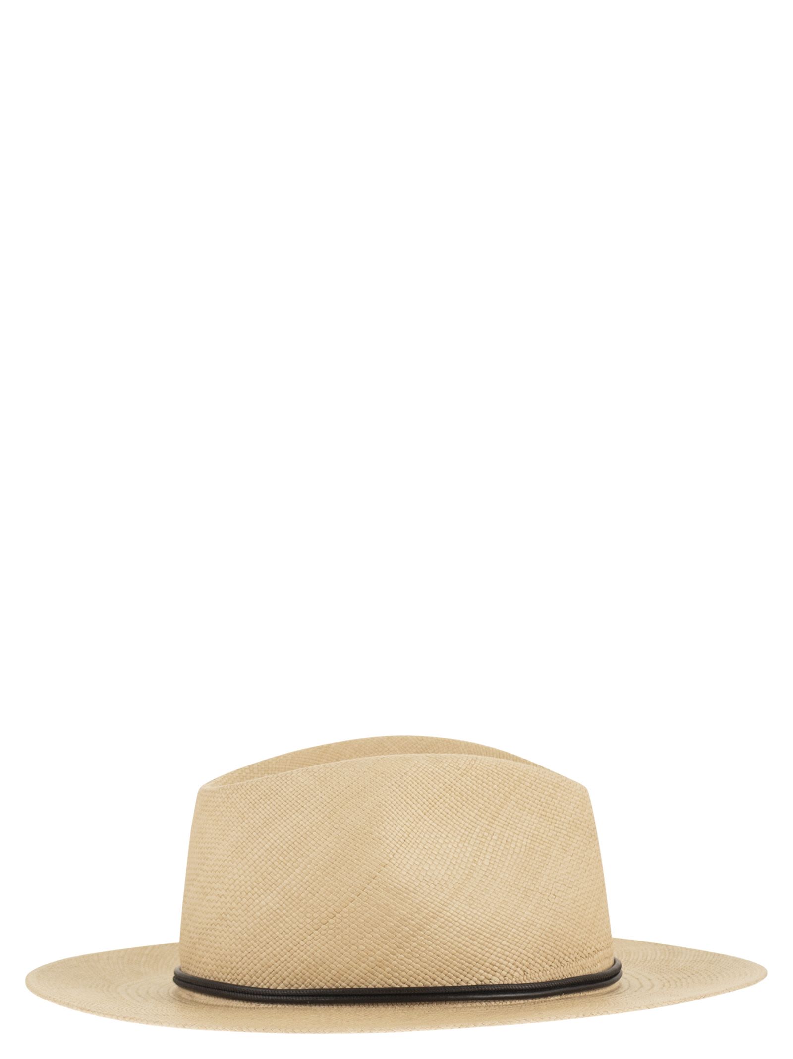 Brunello Cucinelli Women Straw Fedora With Precious Leather Band BRUNELLO CUCINELLI