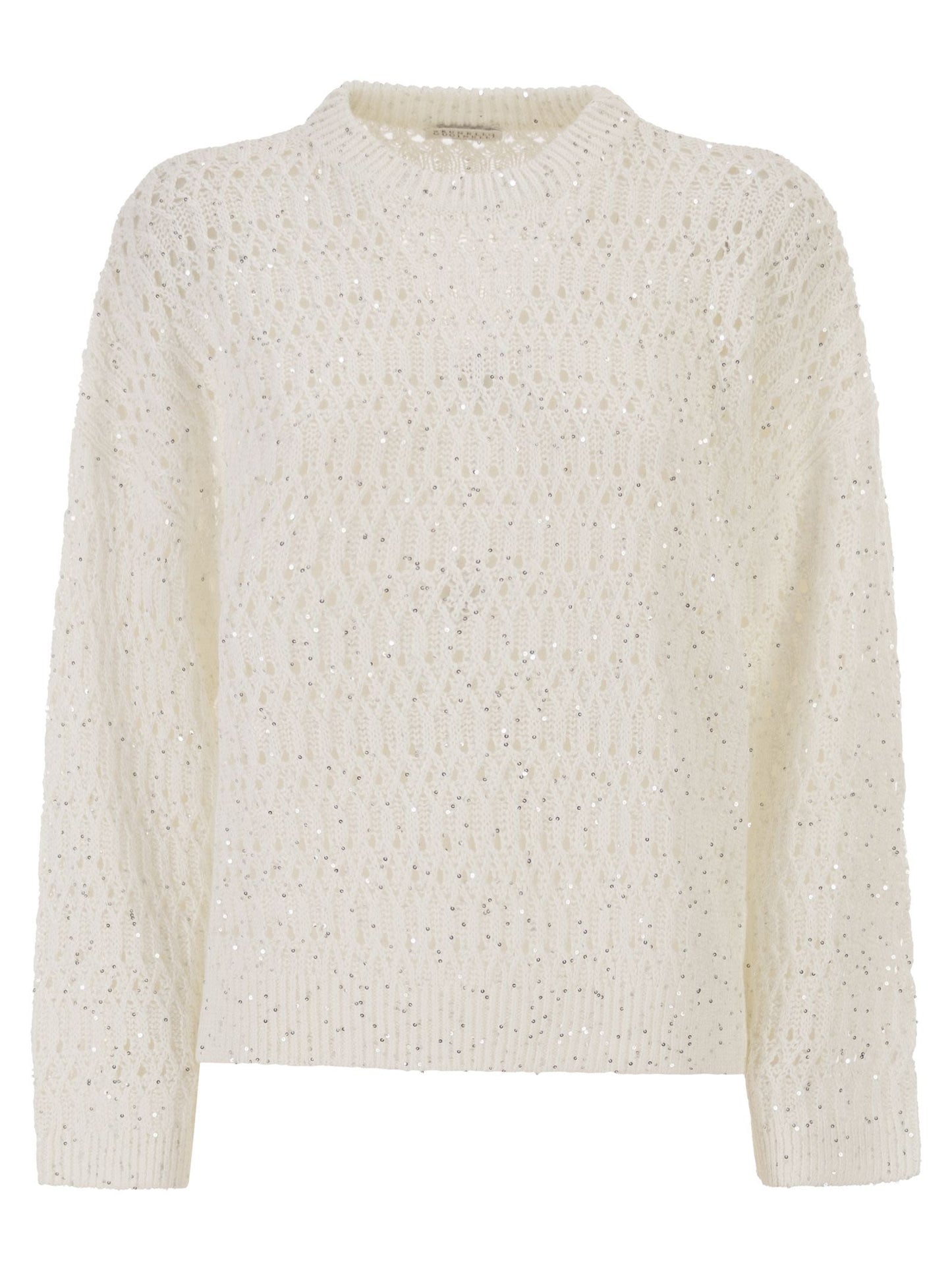 Brunello Cucinelli Women Linen Openwork Crew Neck Jumper With Sequins BRUNELLO CUCINELLI