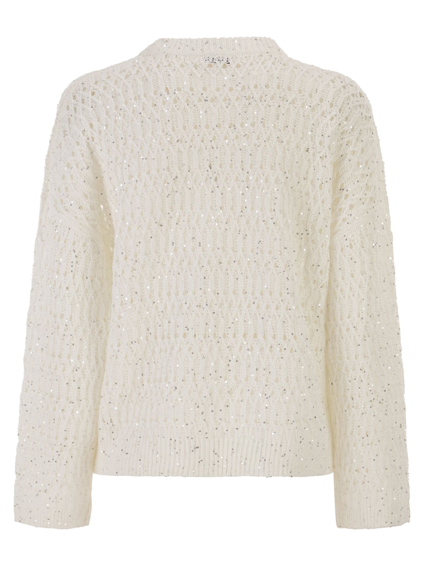 Brunello Cucinelli Women Linen Openwork Crew Neck Jumper With Sequins BRUNELLO CUCINELLI