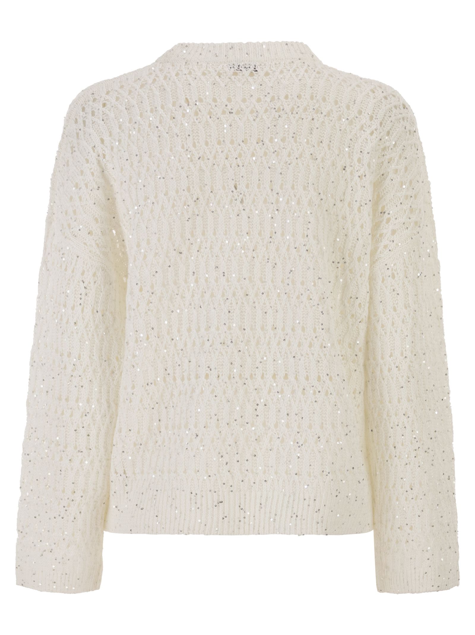 Brunello Cucinelli Women Linen Openwork Crew Neck Jumper With Sequins BRUNELLO CUCINELLI