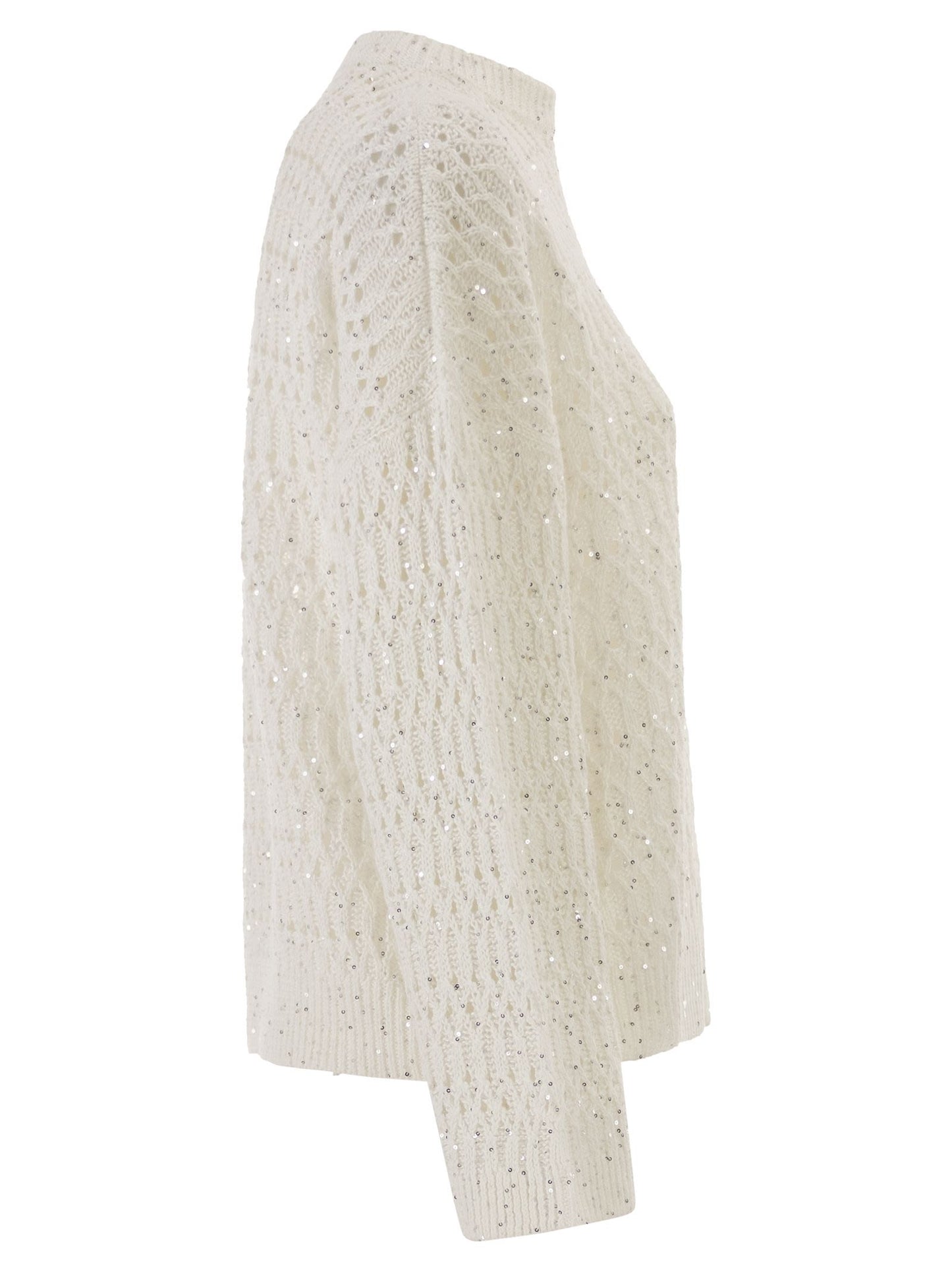 Brunello Cucinelli Women Linen Openwork Crew Neck Jumper With Sequins BRUNELLO CUCINELLI