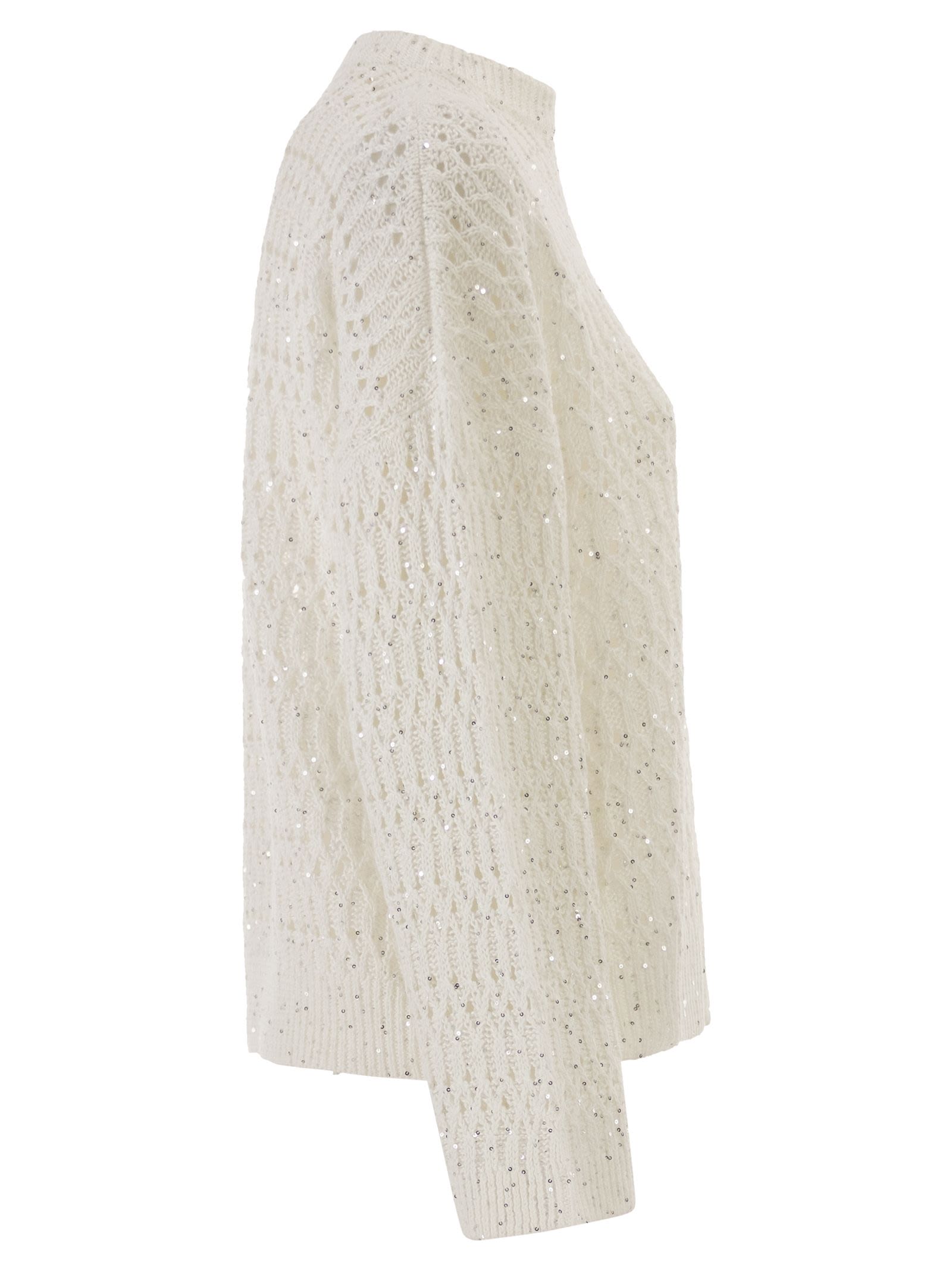 Brunello Cucinelli Women Linen Openwork Crew Neck Jumper With Sequins BRUNELLO CUCINELLI