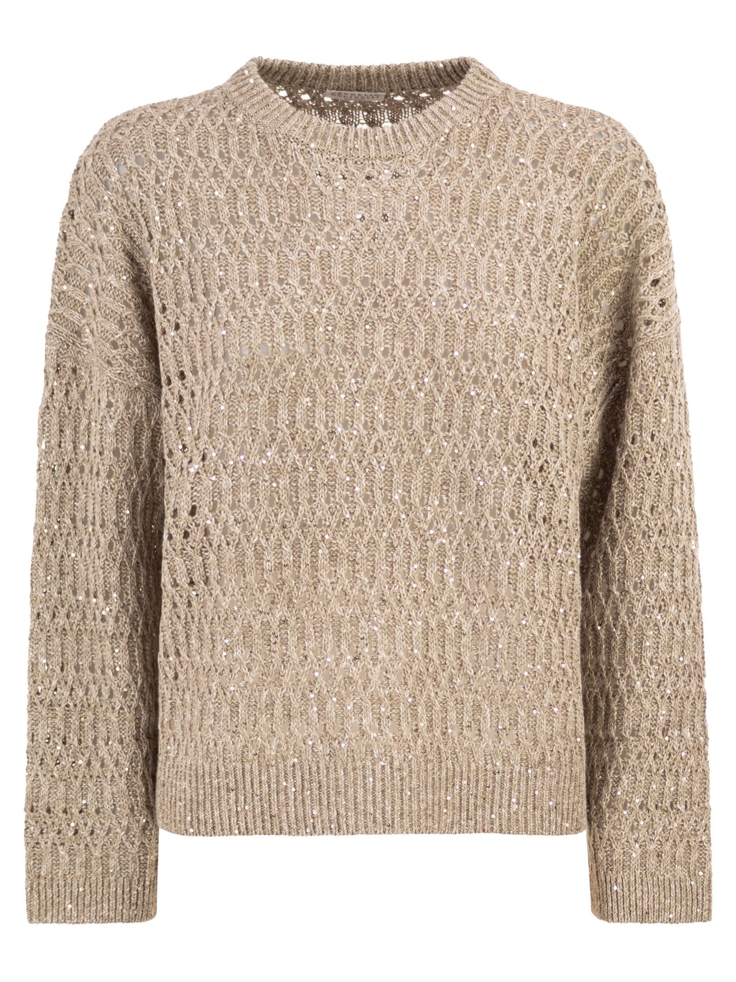 Brunello Cucinelli Women Linen Openwork Crew Neck Jumper With Sequins BRUNELLO CUCINELLI
