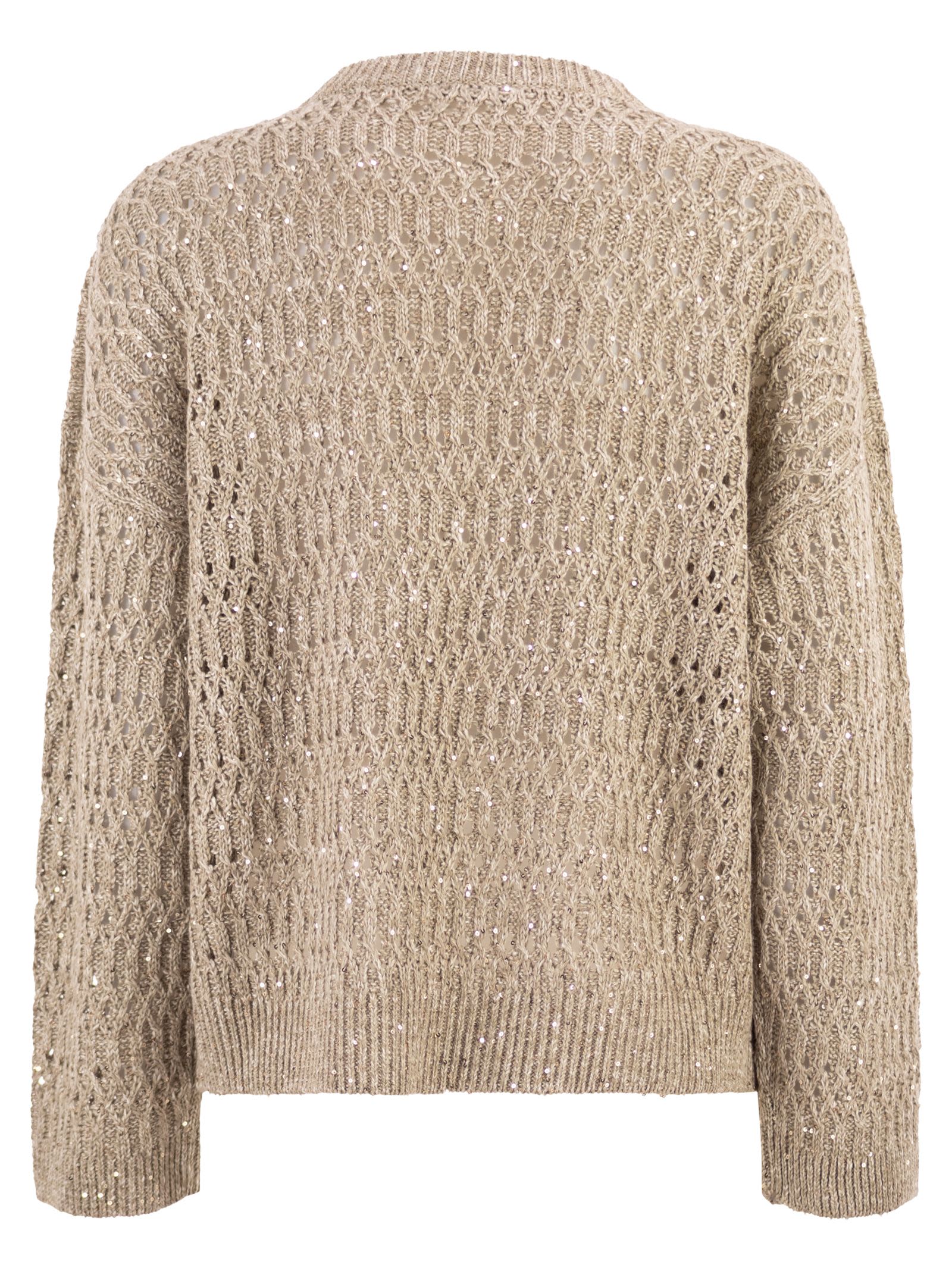Brunello Cucinelli Women Linen Openwork Crew Neck Jumper With Sequins BRUNELLO CUCINELLI