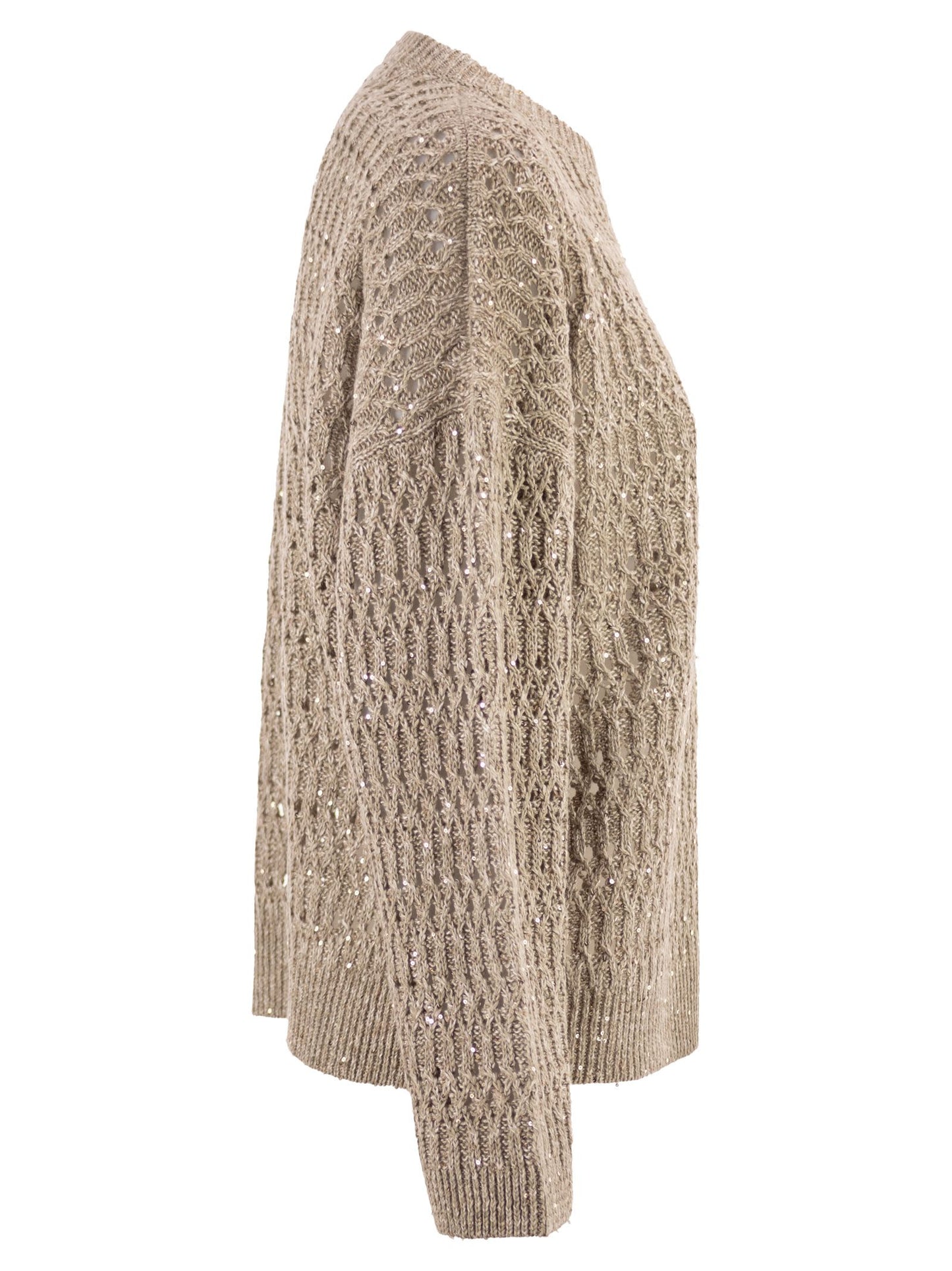 Brunello Cucinelli Women Linen Openwork Crew Neck Jumper With Sequins BRUNELLO CUCINELLI