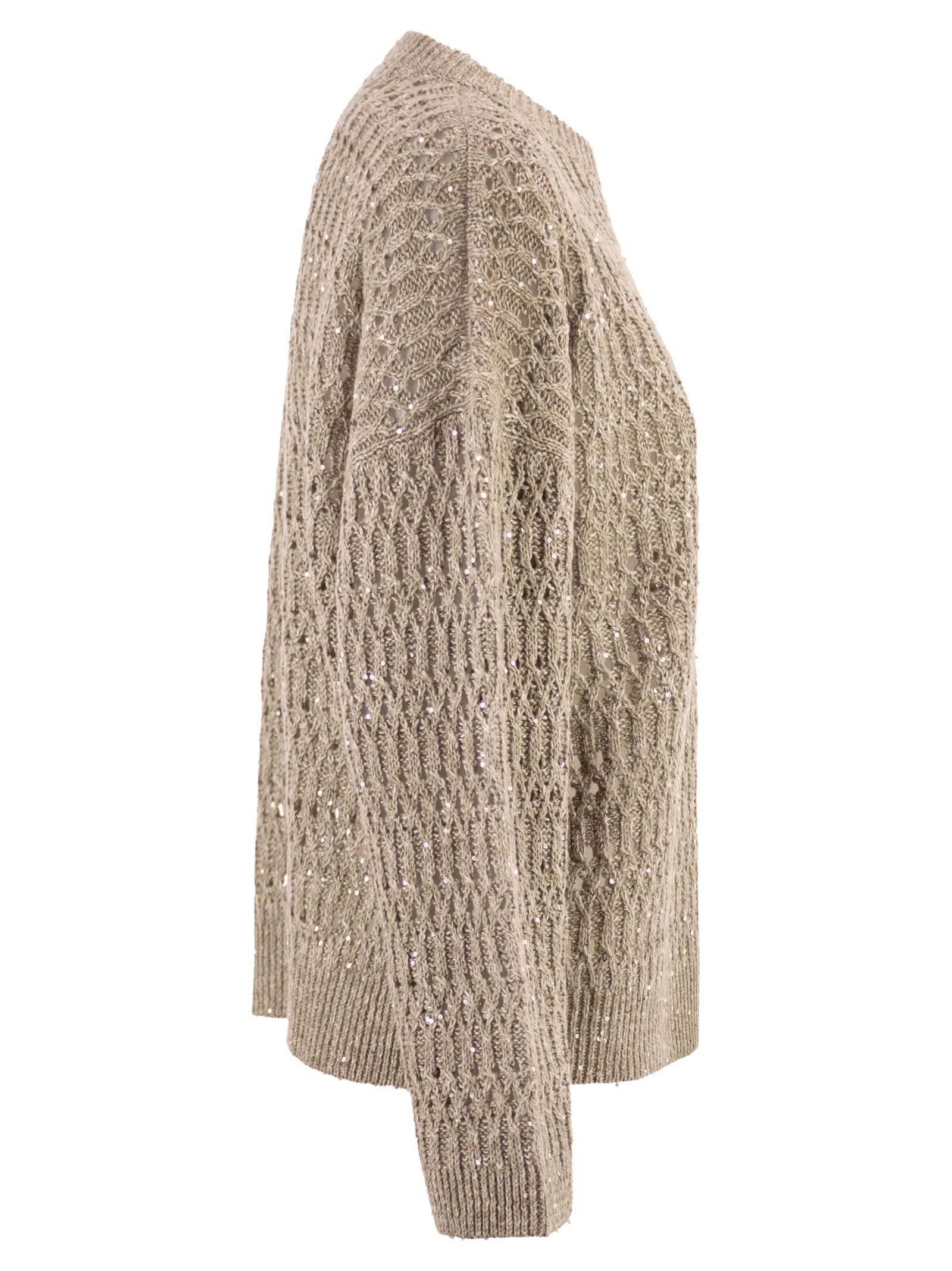 Brunello Cucinelli Women Linen Openwork Crew Neck Jumper With Sequins BRUNELLO CUCINELLI