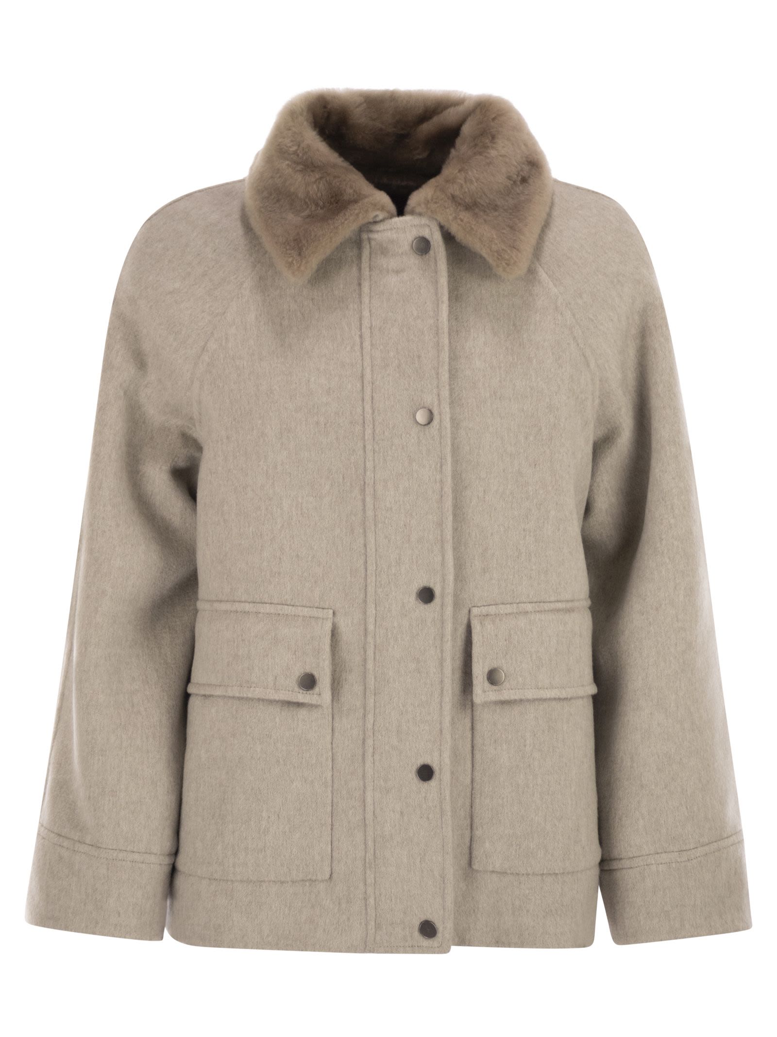 Brunello Cucinelli Women Cashmere Outerwear With Fur Collar BRUNELLO CUCINELLI