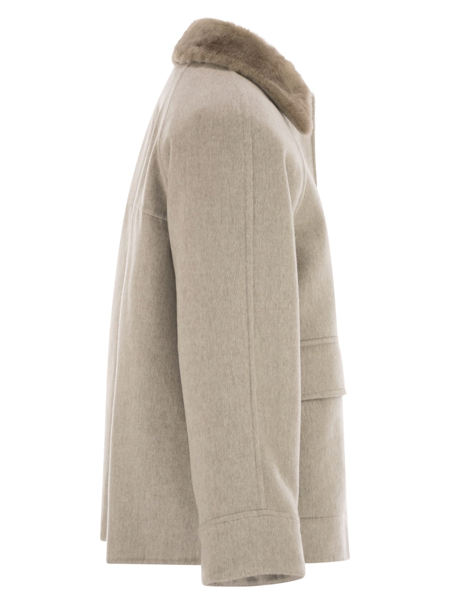 Brunello Cucinelli Women Cashmere Outerwear With Fur Collar BRUNELLO CUCINELLI