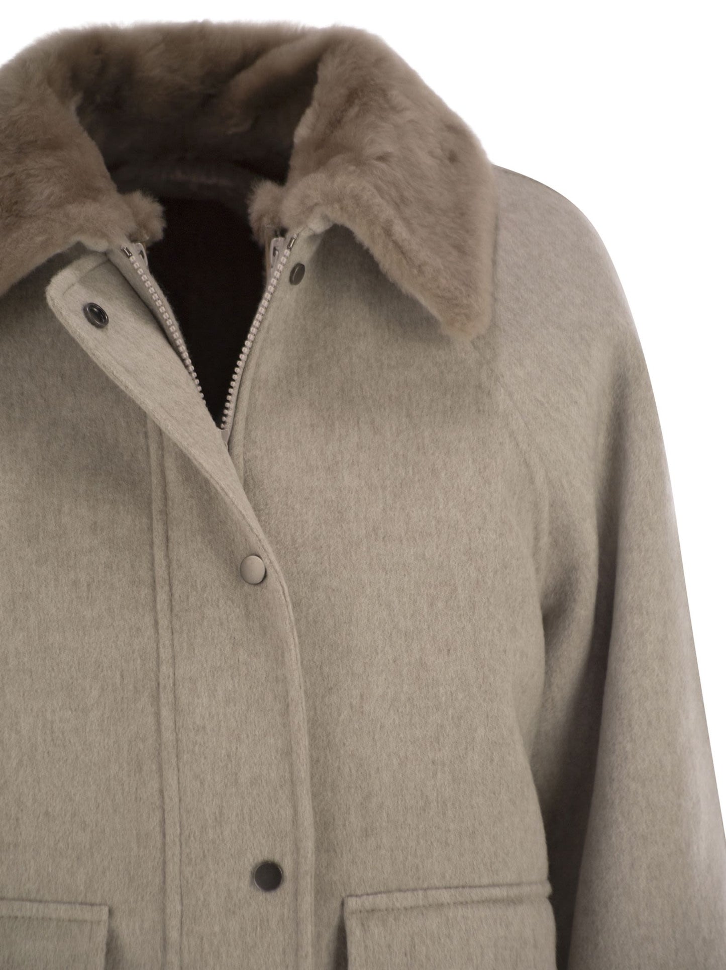 Brunello Cucinelli Women Cashmere Outerwear With Fur Collar BRUNELLO CUCINELLI