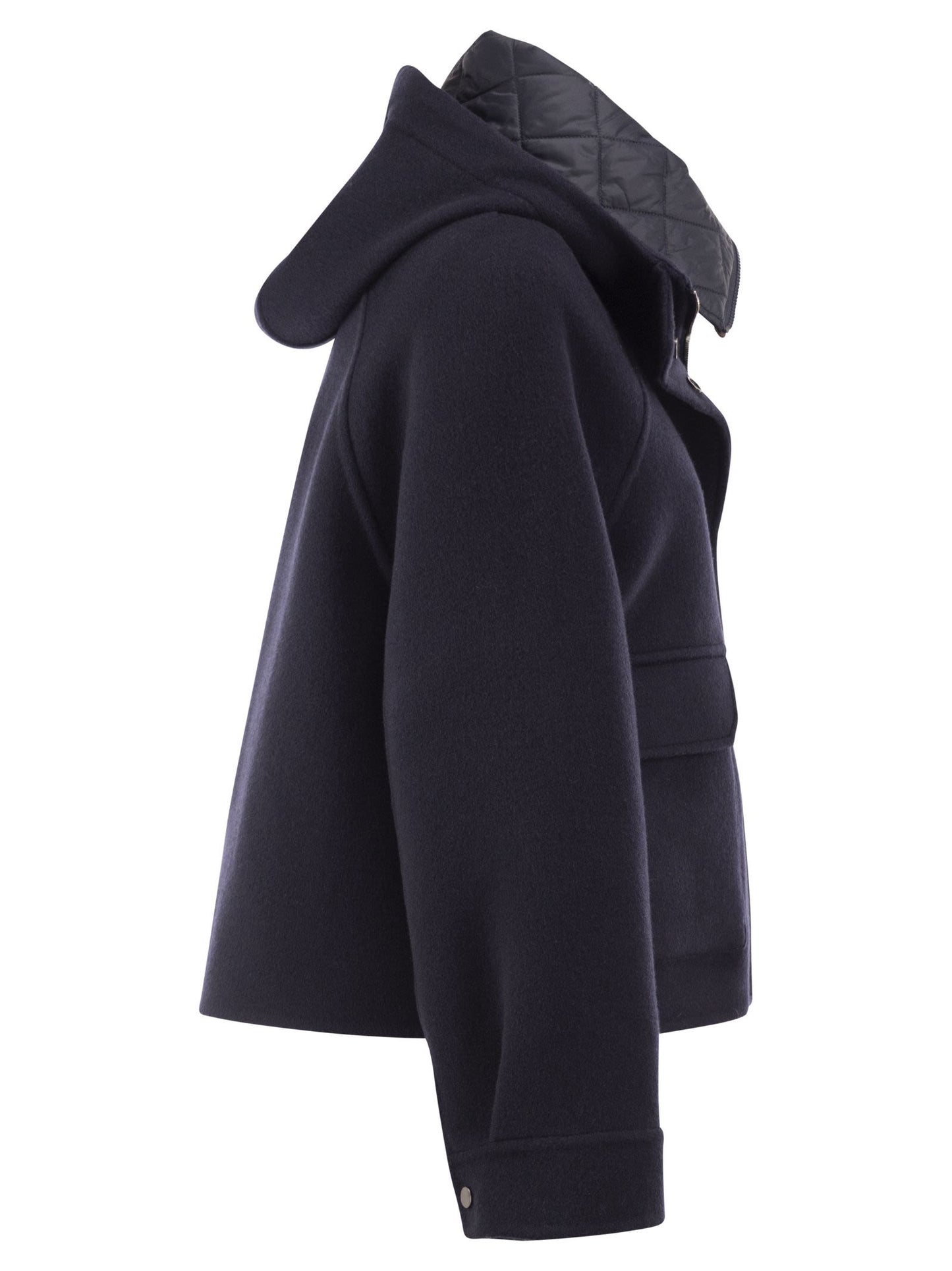 Brunello Cucinelli Women Wool And Cashmere Hooded Jacket With Detachable Quilted Bib