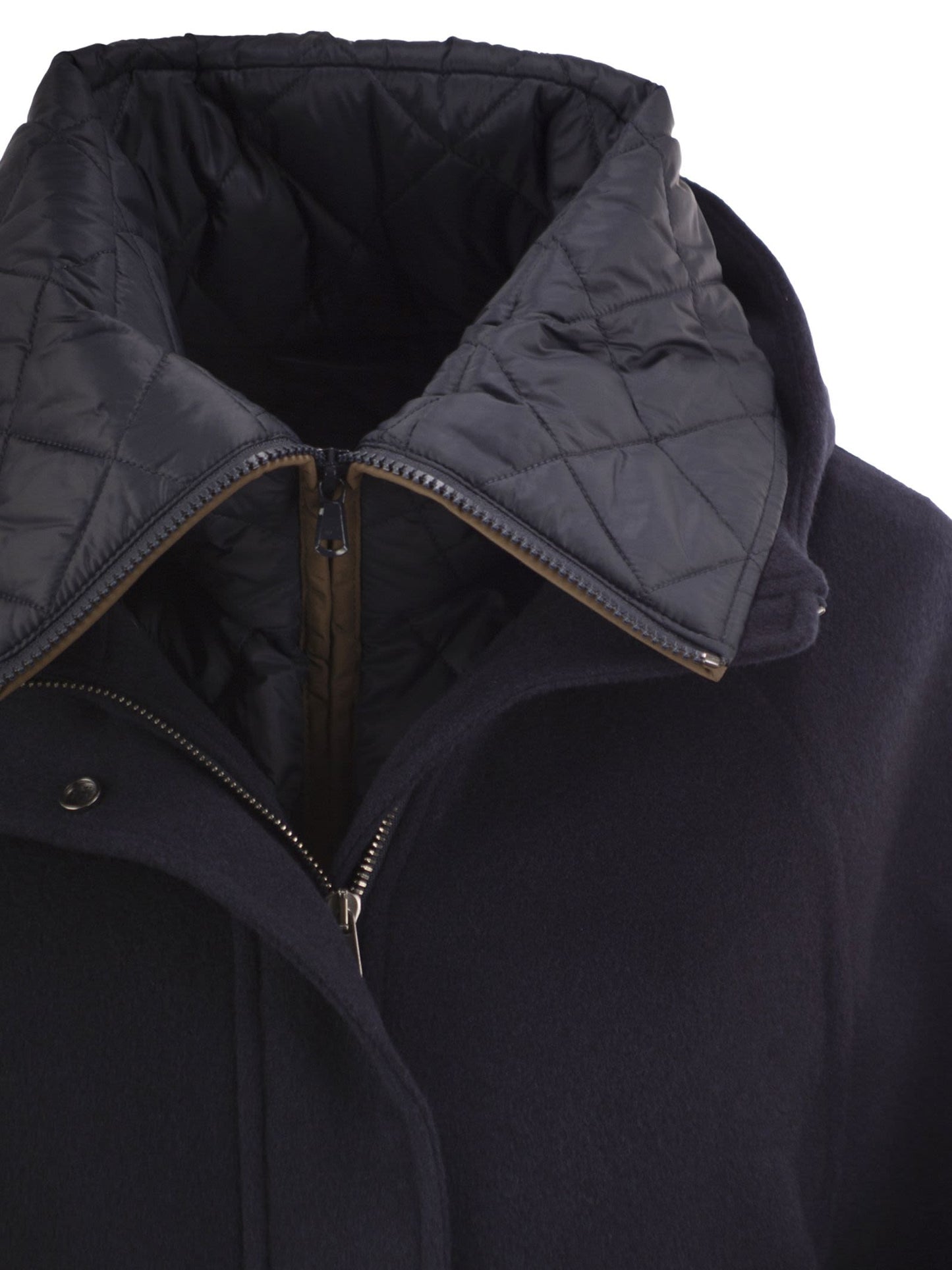 Brunello Cucinelli Women Wool And Cashmere Hooded Jacket With Detachable Quilted Bib
