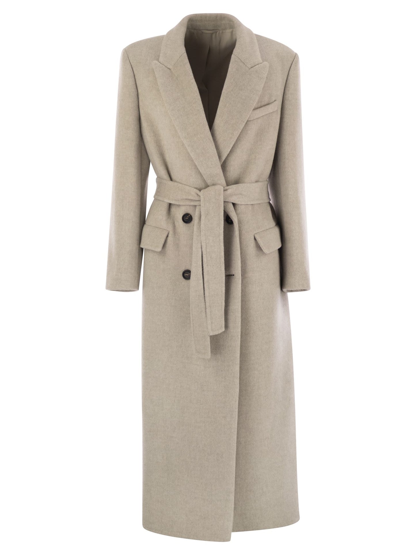 Brunello Cucinelli Women Double-Breasted Coat In Virgin Wool And Cashmere Cloth With Jewellery BRUNELLO CUCINELLI