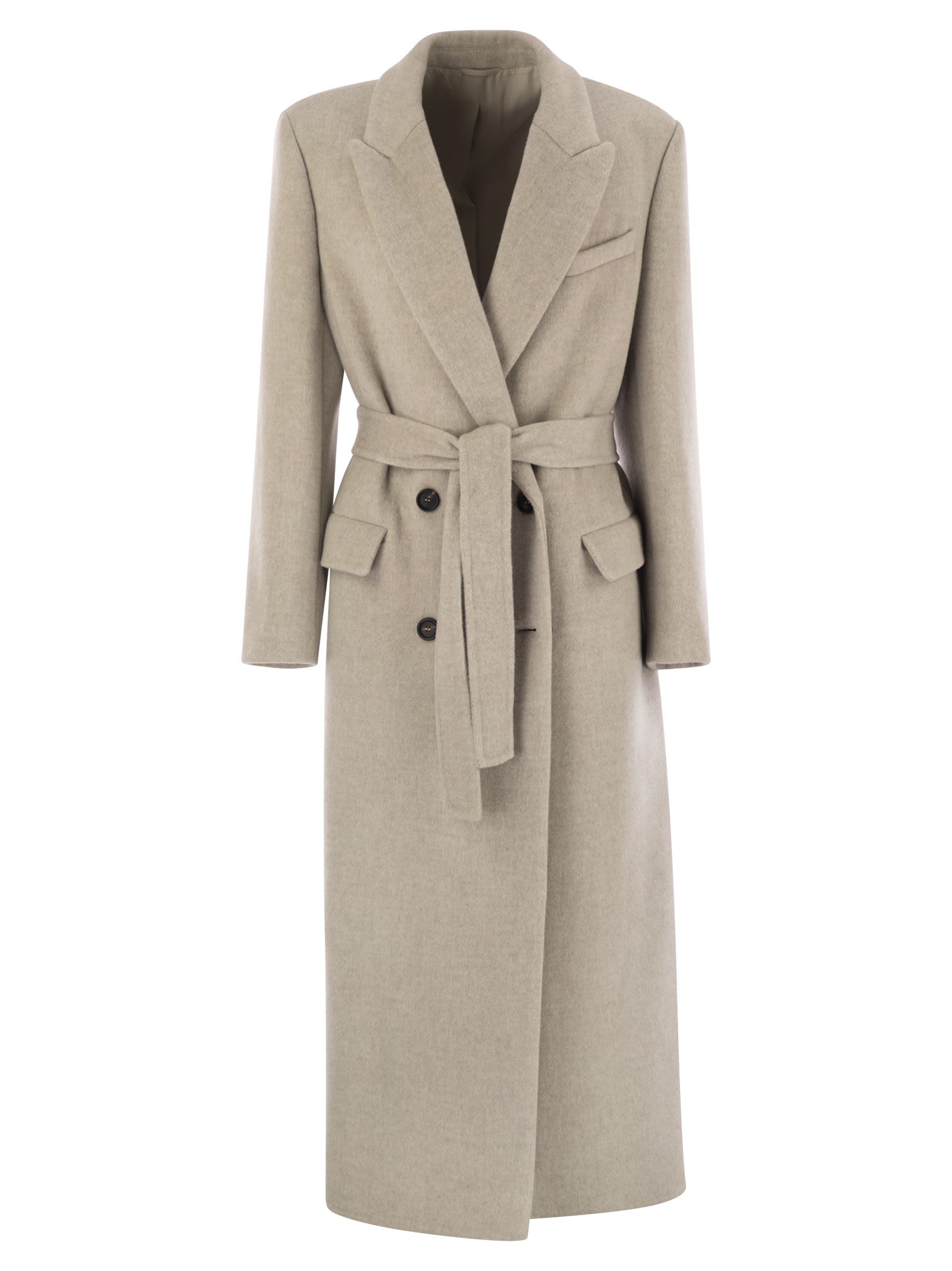 Brunello Cucinelli Women Double-Breasted Coat In Virgin Wool And Cashmere Cloth With Jewellery BRUNELLO CUCINELLI