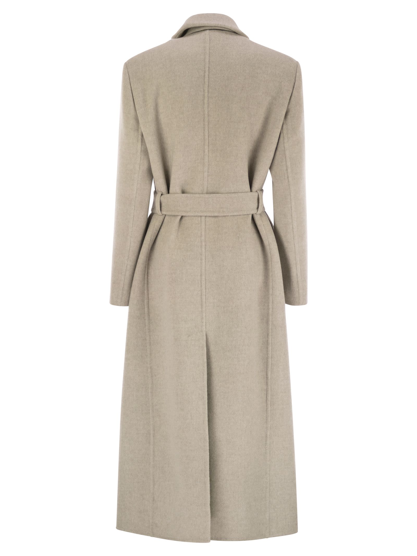 Brunello Cucinelli Women Double-Breasted Coat In Virgin Wool And Cashmere Cloth With Jewellery BRUNELLO CUCINELLI