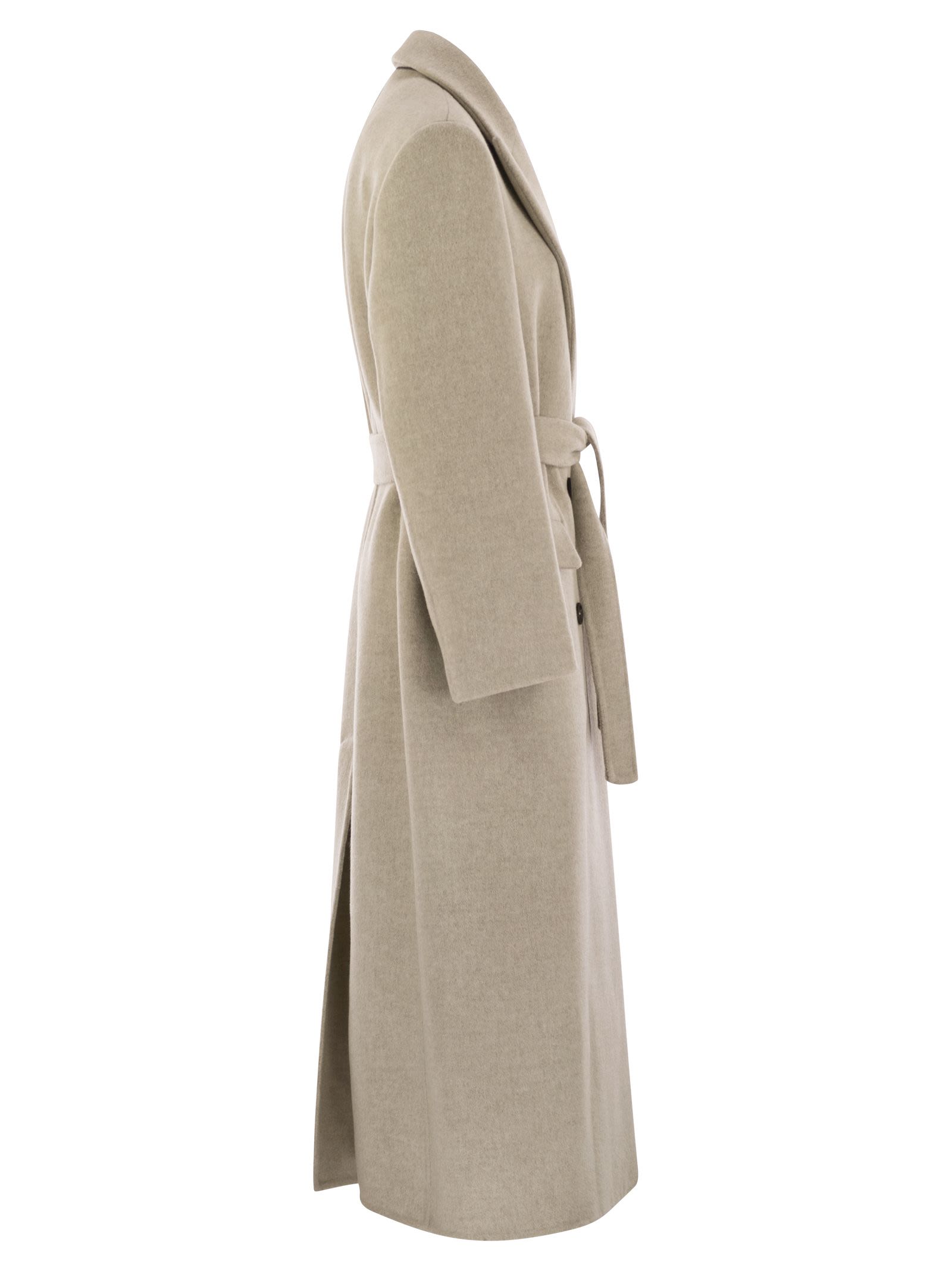 Brunello Cucinelli Women Double-Breasted Coat In Virgin Wool And Cashmere Cloth With Jewellery BRUNELLO CUCINELLI