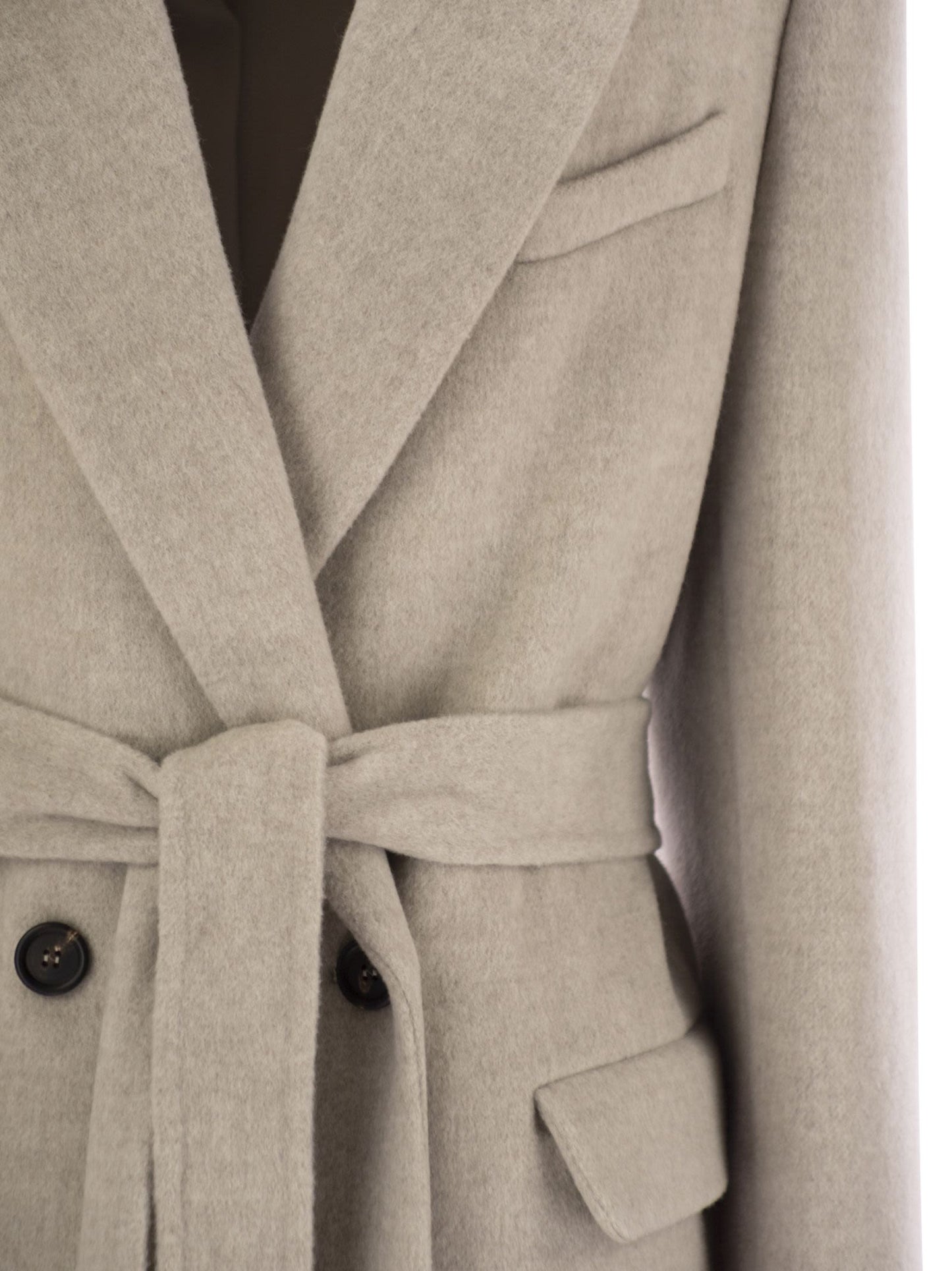 Brunello Cucinelli Women Double-Breasted Coat In Virgin Wool And Cashmere Cloth With Jewellery BRUNELLO CUCINELLI