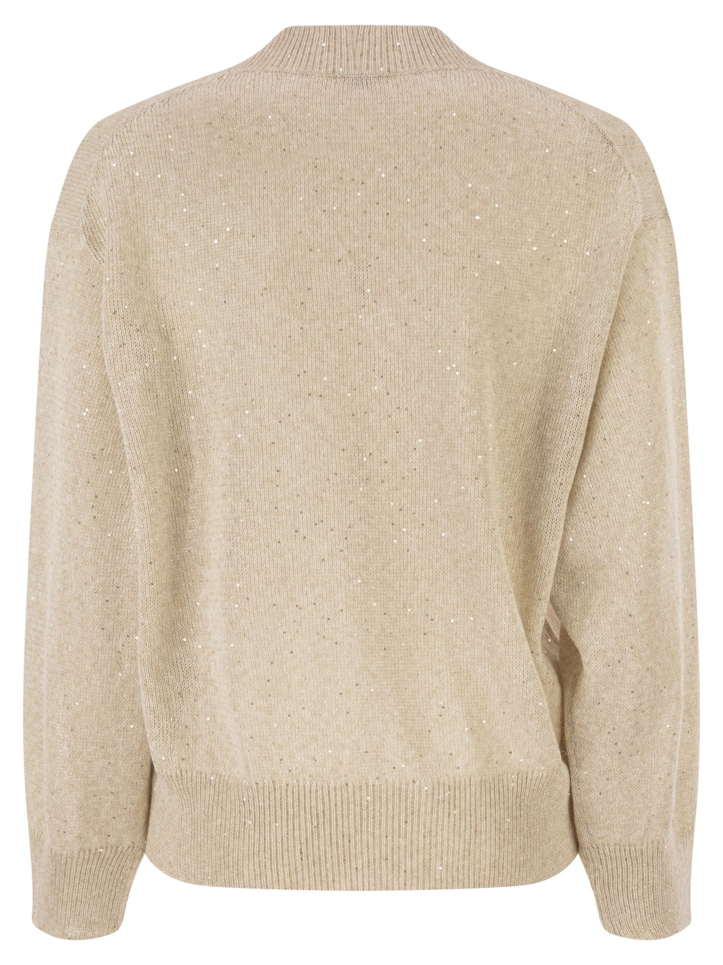 Brunello Cucinelli Women V-Neck Linen And Cotton Jumper With Sequins And Long Sleeves BRUNELLO CUCINELLI