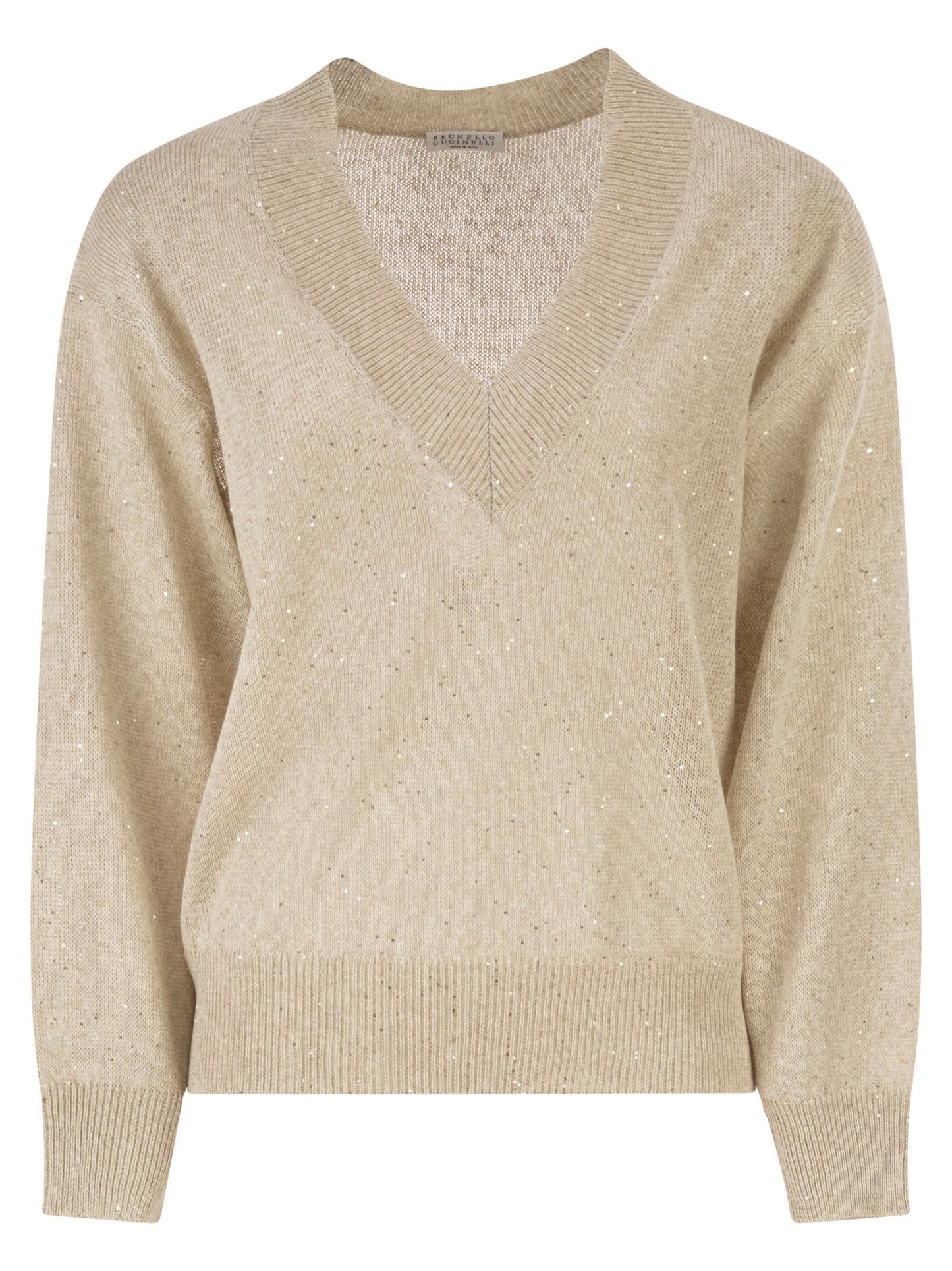 Brunello Cucinelli Women V-Neck Linen And Cotton Jumper With Sequins And Long Sleeves BRUNELLO CUCINELLI