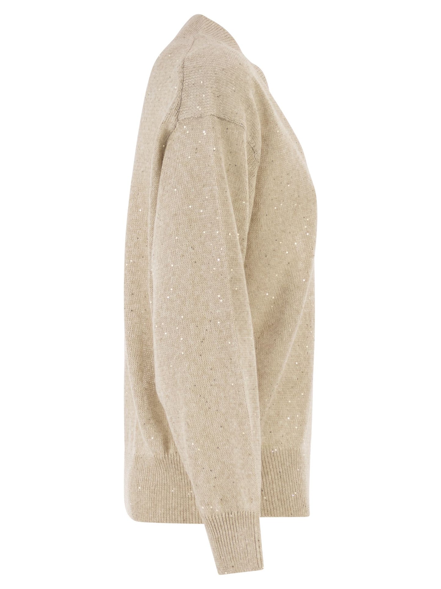Brunello Cucinelli Women V-Neck Linen And Cotton Jumper With Sequins And Long Sleeves BRUNELLO CUCINELLI