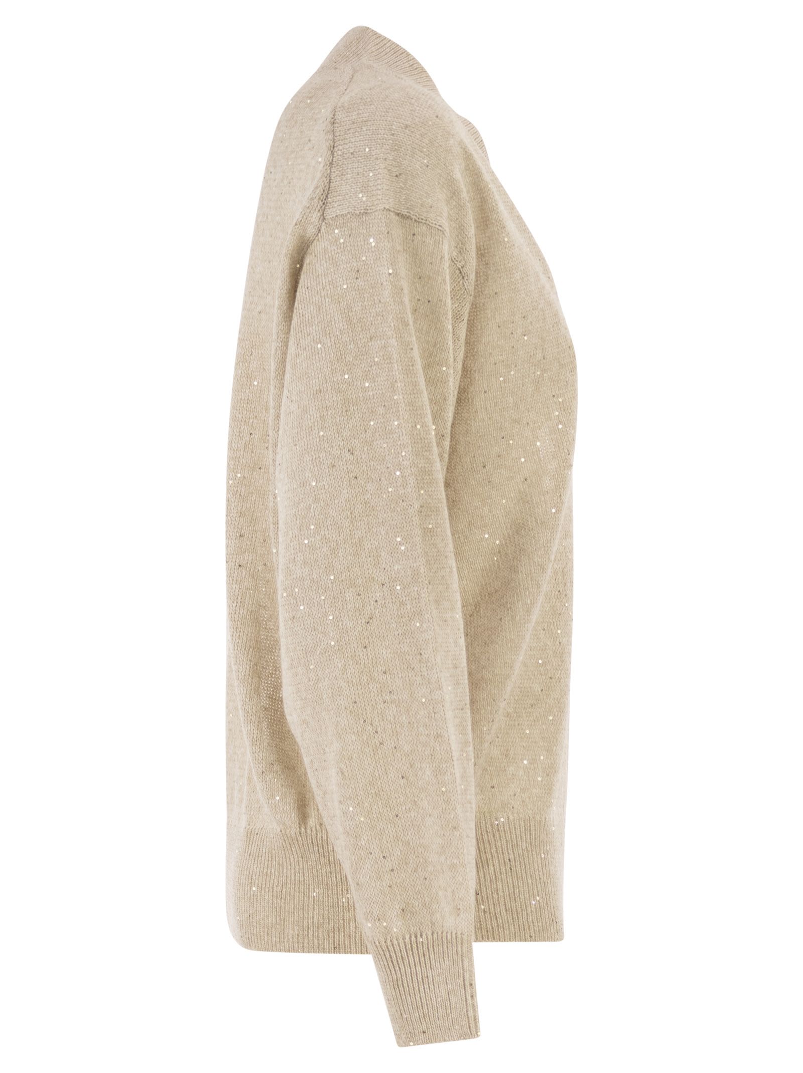 Brunello Cucinelli Women V-Neck Linen And Cotton Jumper With Sequins And Long Sleeves BRUNELLO CUCINELLI