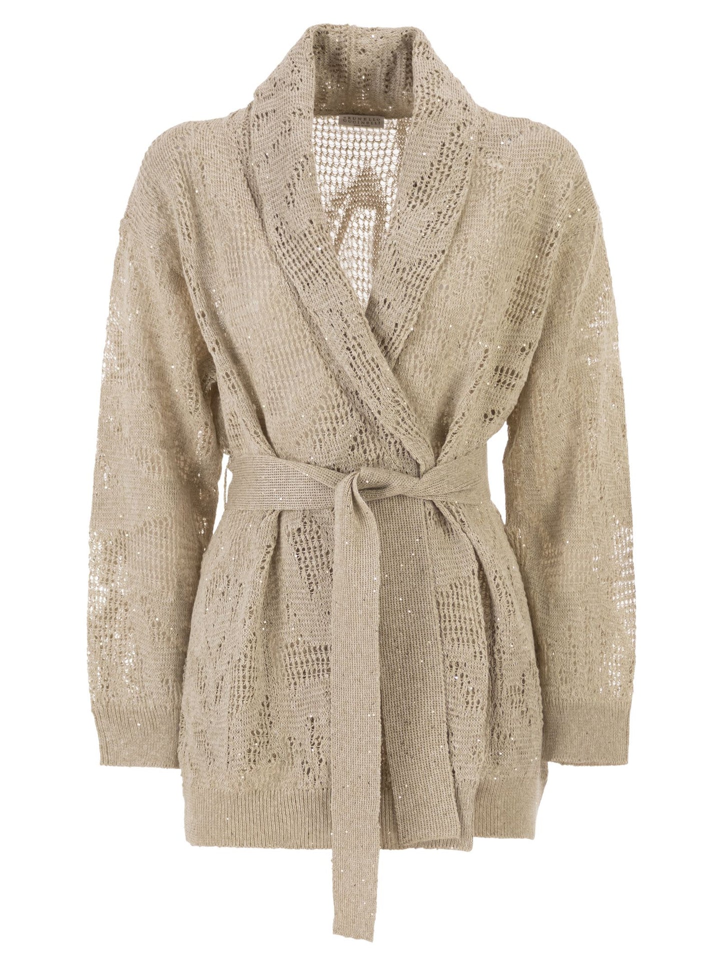Brunello Cucinelli Women Dazzling Water Lilies Cardigan In Linen And Cotton With Belt