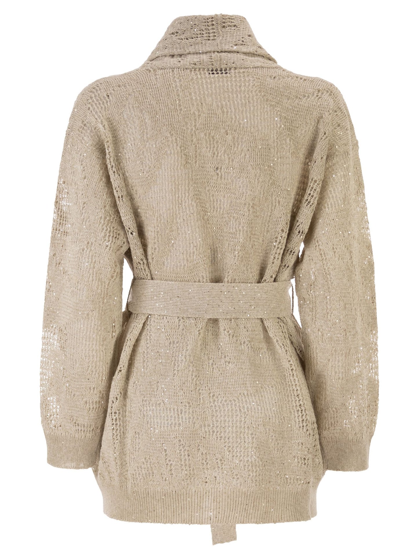 Brunello Cucinelli Women Dazzling Water Lilies Cardigan In Linen And Cotton With Belt