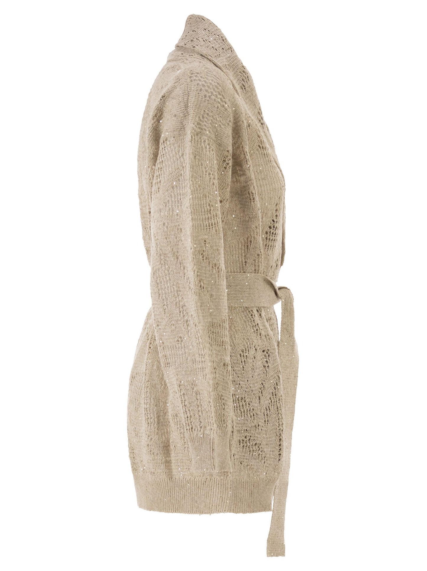 Brunello Cucinelli Women Dazzling Water Lilies Cardigan In Linen And Cotton With Belt