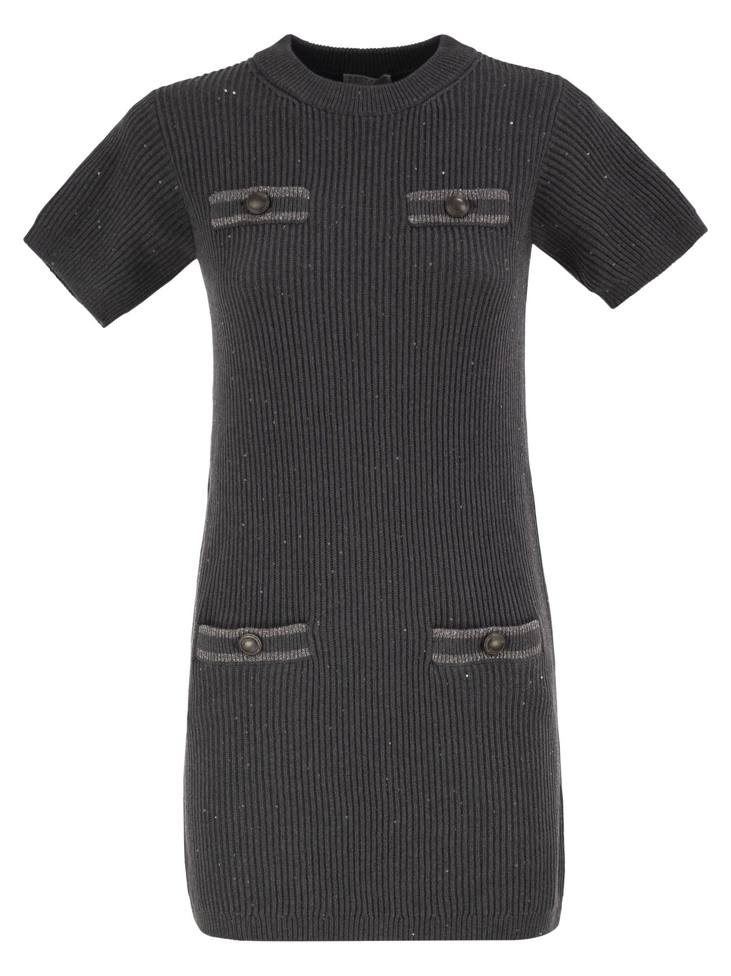 Brunello Cucinelli Women Ribbed Knit Dress With Sequins And Patch Pockets BRUNELLO CUCINELLI
