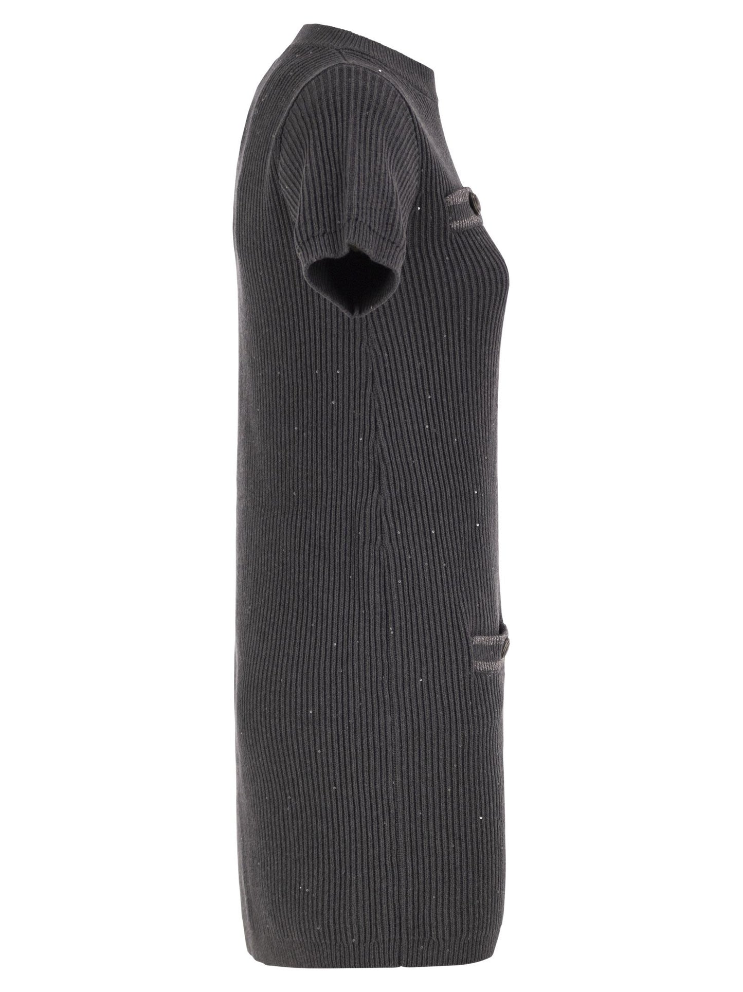 Brunello Cucinelli Women Ribbed Knit Dress With Sequins And Patch Pockets BRUNELLO CUCINELLI