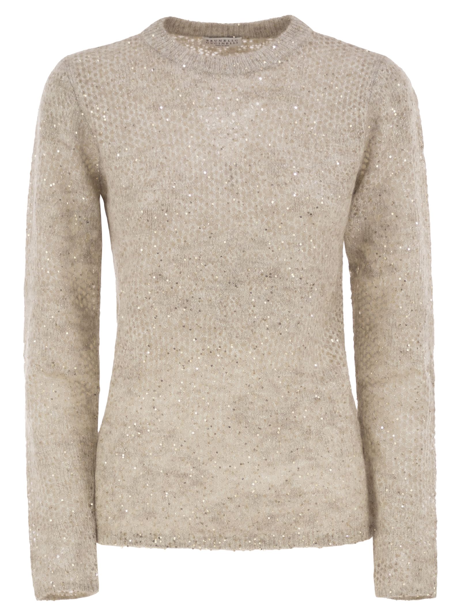 Brunello Cucinelli Women Crew-Neck Mohair And Wool-Blend Sweater With Sequins BRUNELLO CUCINELLI