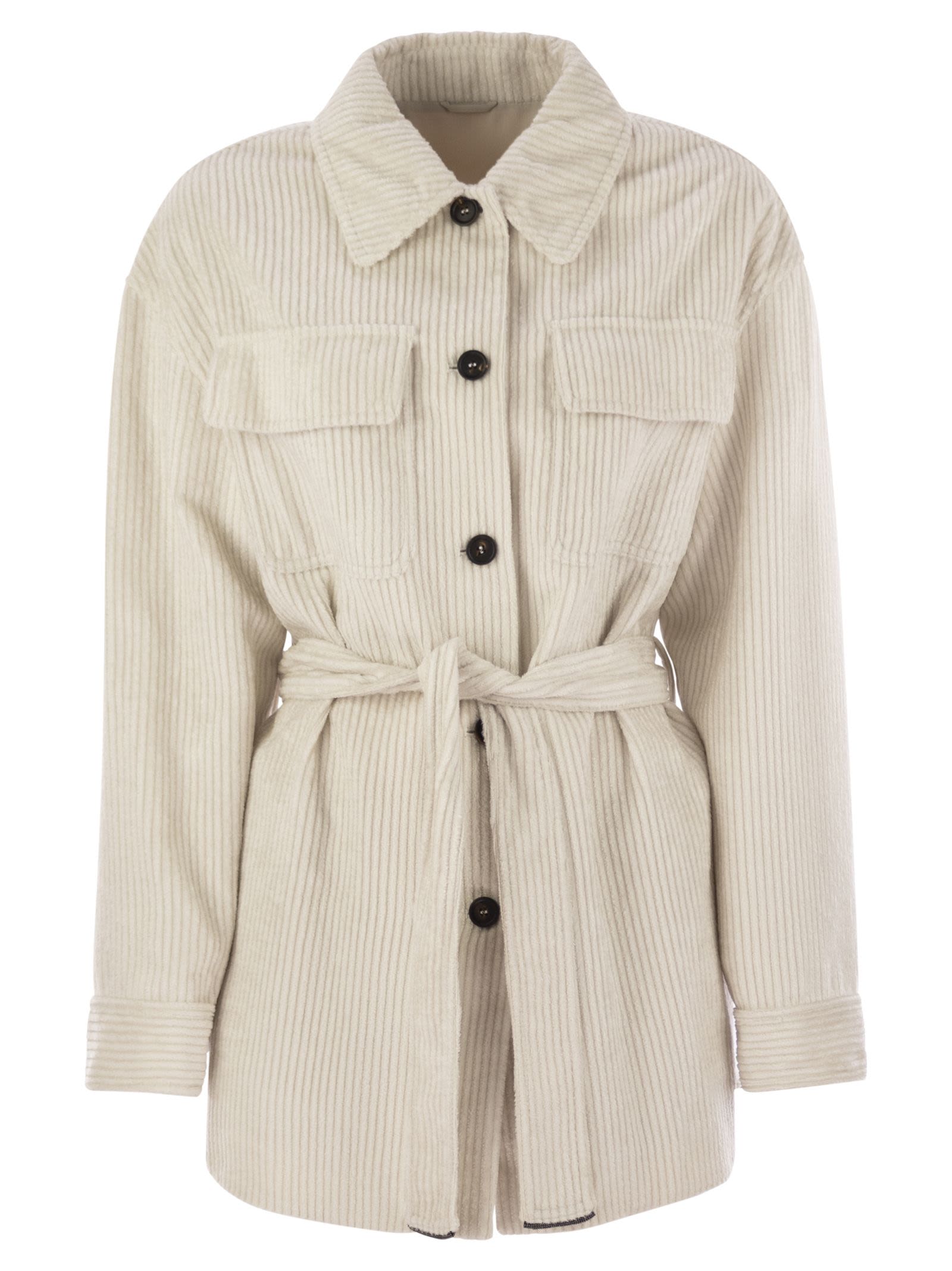 Brunello Cucinelli Women Corduroy Safari-Style Jacket With Jewellery BRUNELLO CUCINELLI