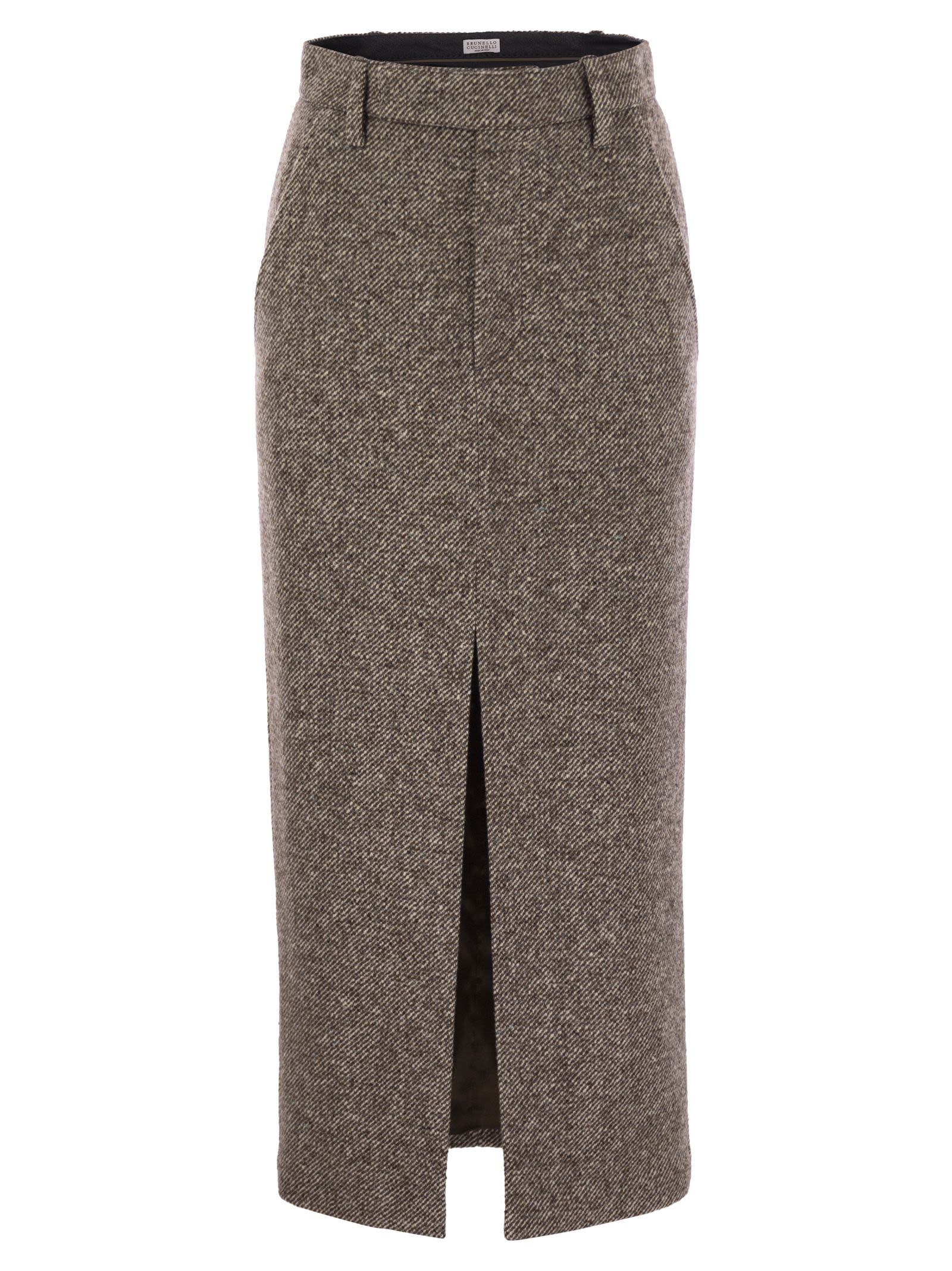 Brunello Cucinelli Women Sartorial Pencil Skirt In Diagonal Mélange Of Virgin Wool And Silk With Moniline BRUNELLO CUCINELLI