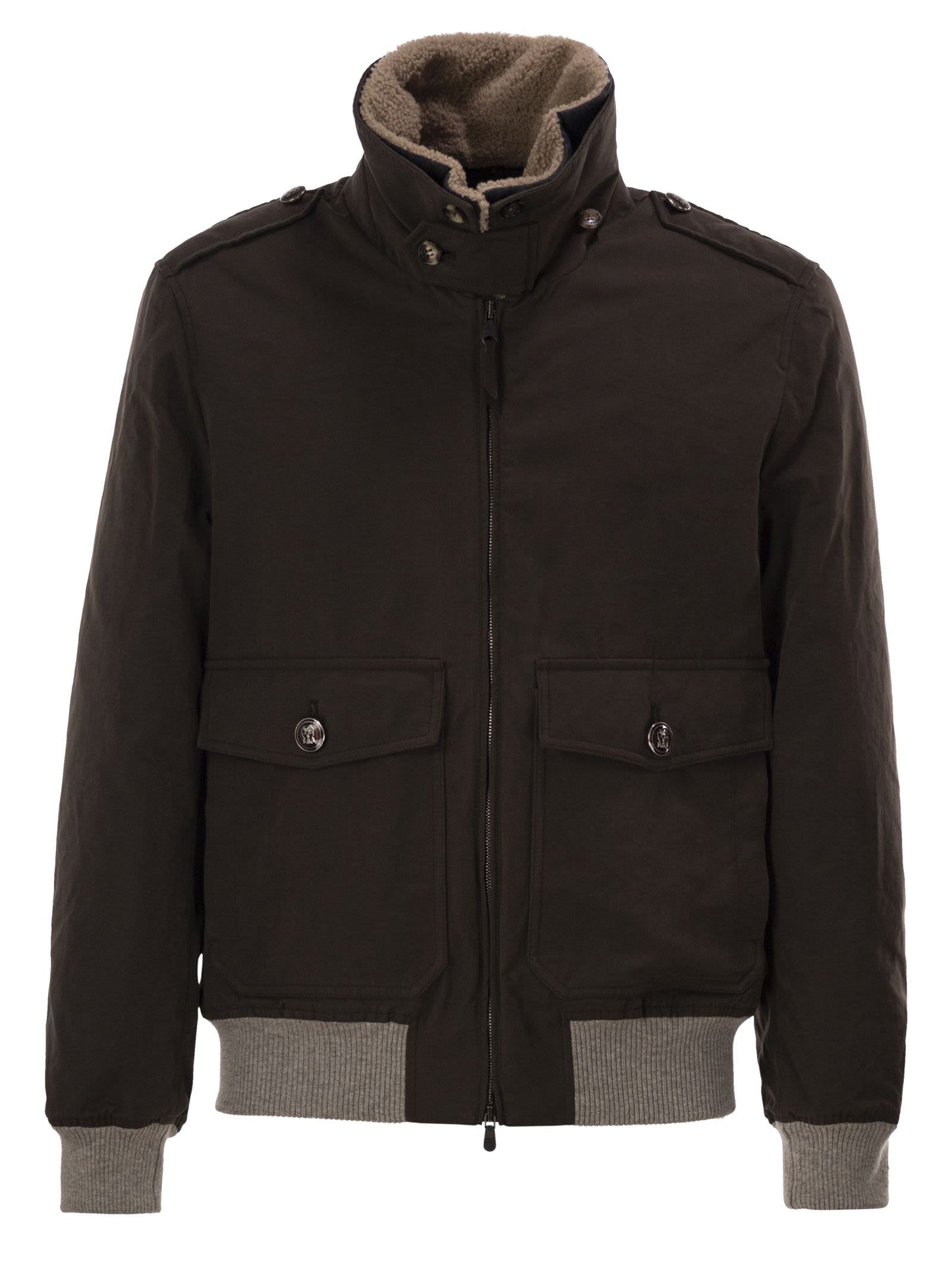 Brunello Cucinelli Men Padded Bomber Jacket With Shearling Collar And Tailored Details BRUNELLO CUCINELLI